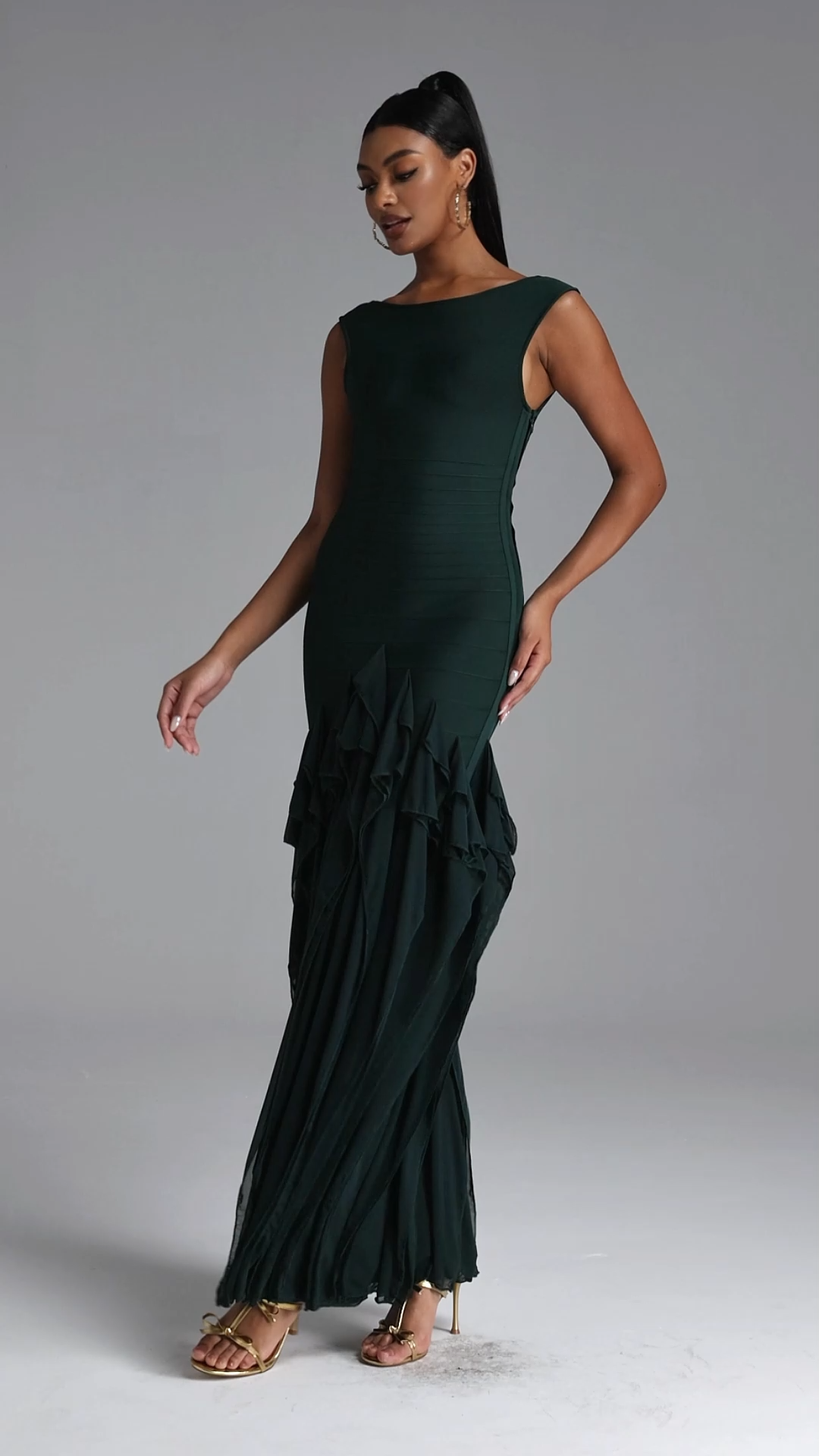 Inya Chic Contour Sheer Ribbon Stripe Bandage Maxi Dress