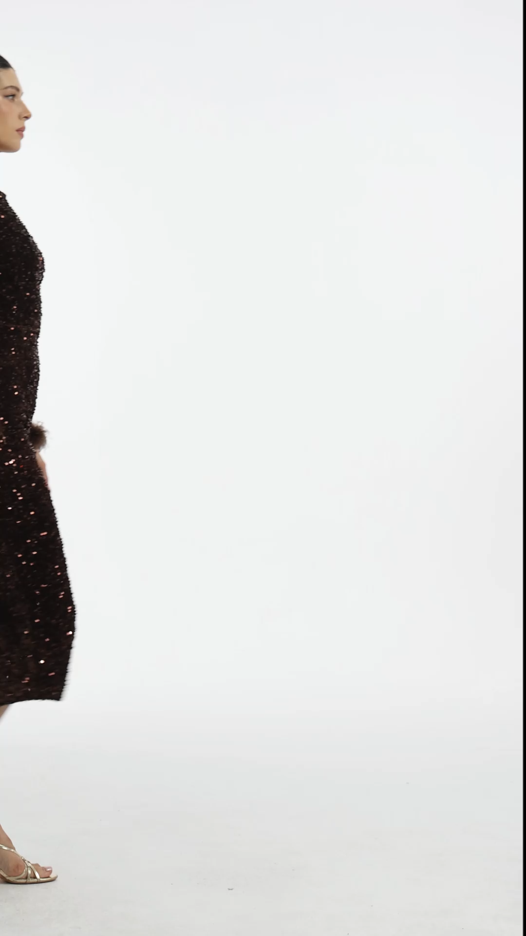 Lilian Glamorous Contour Long Sleeve Sequin Brown Maxi Dress