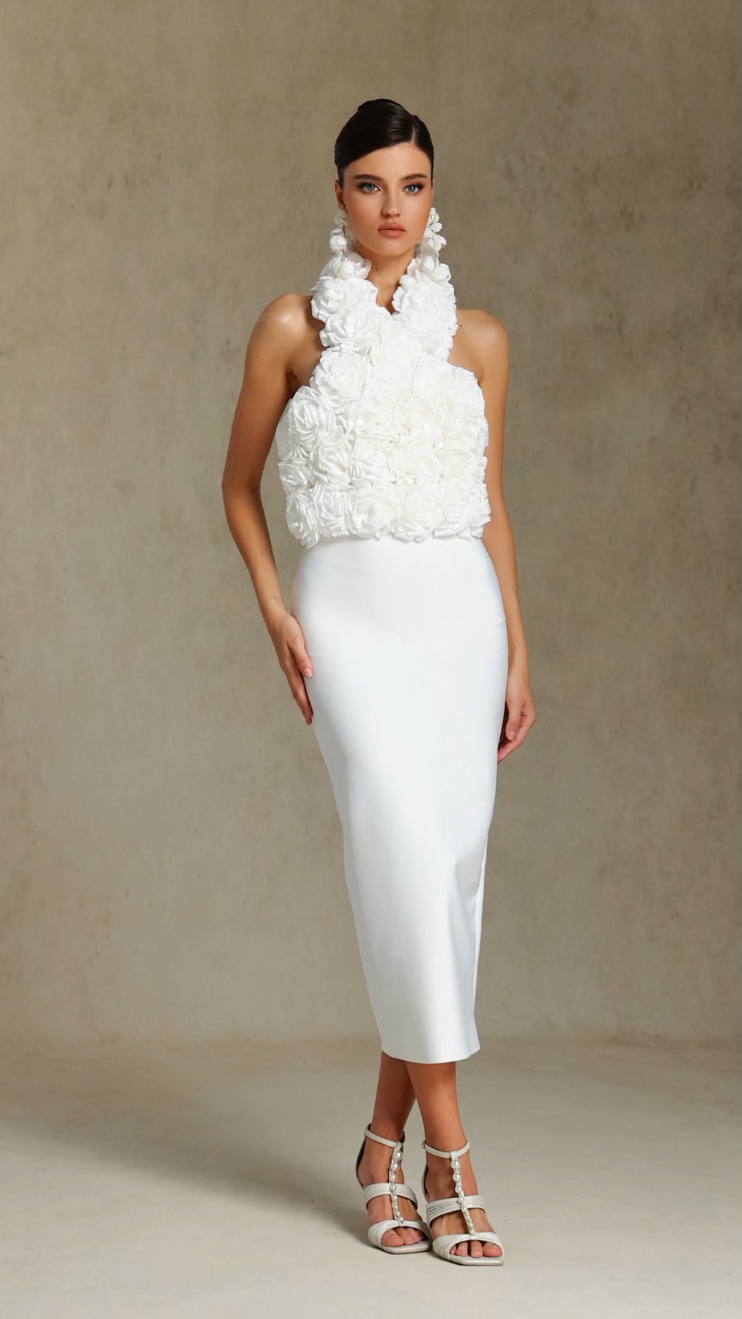 Ernie Sleeveless Halter Flowers Bandage Maxi Dress