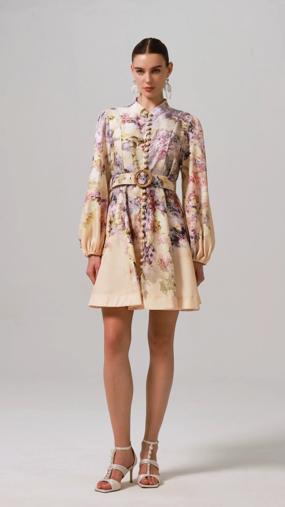 Patti Long Sleeve Floral Printed Mini Dress