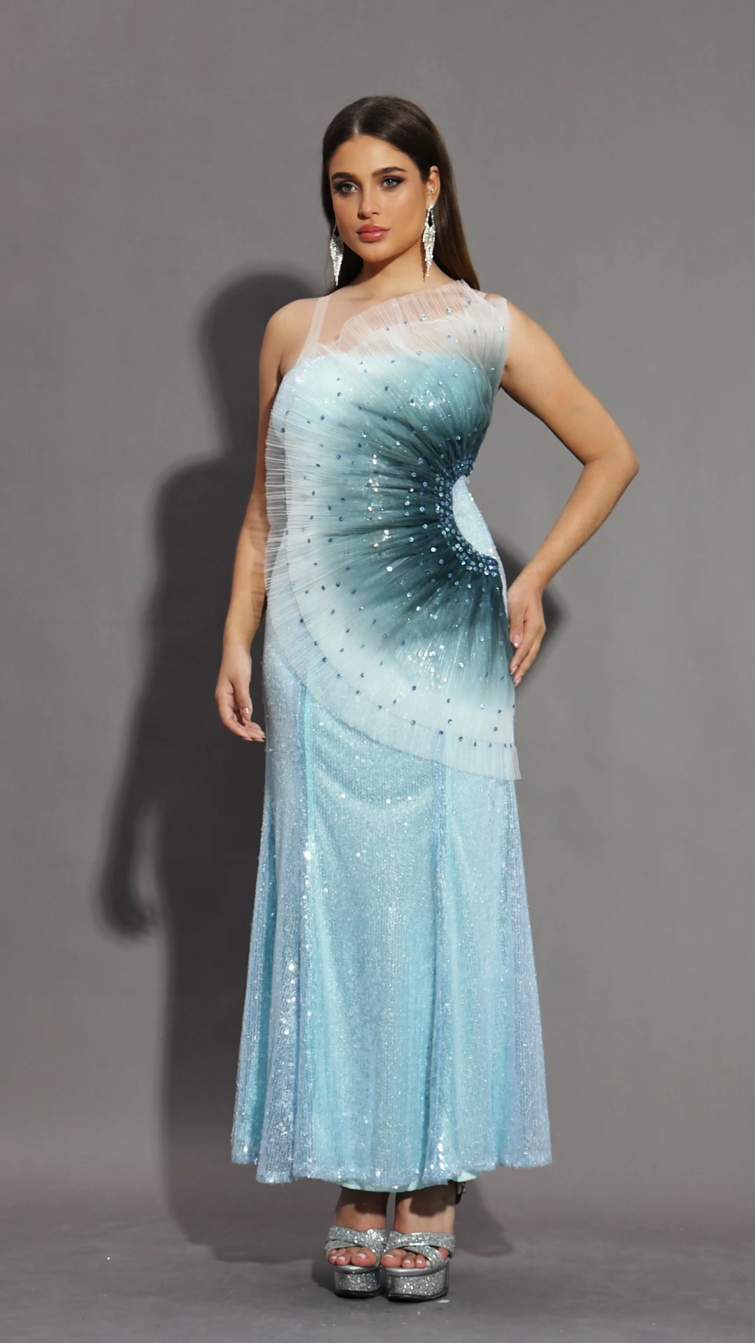 Kiwis Sleeveless Fish Tail Sequins Maxi Dress