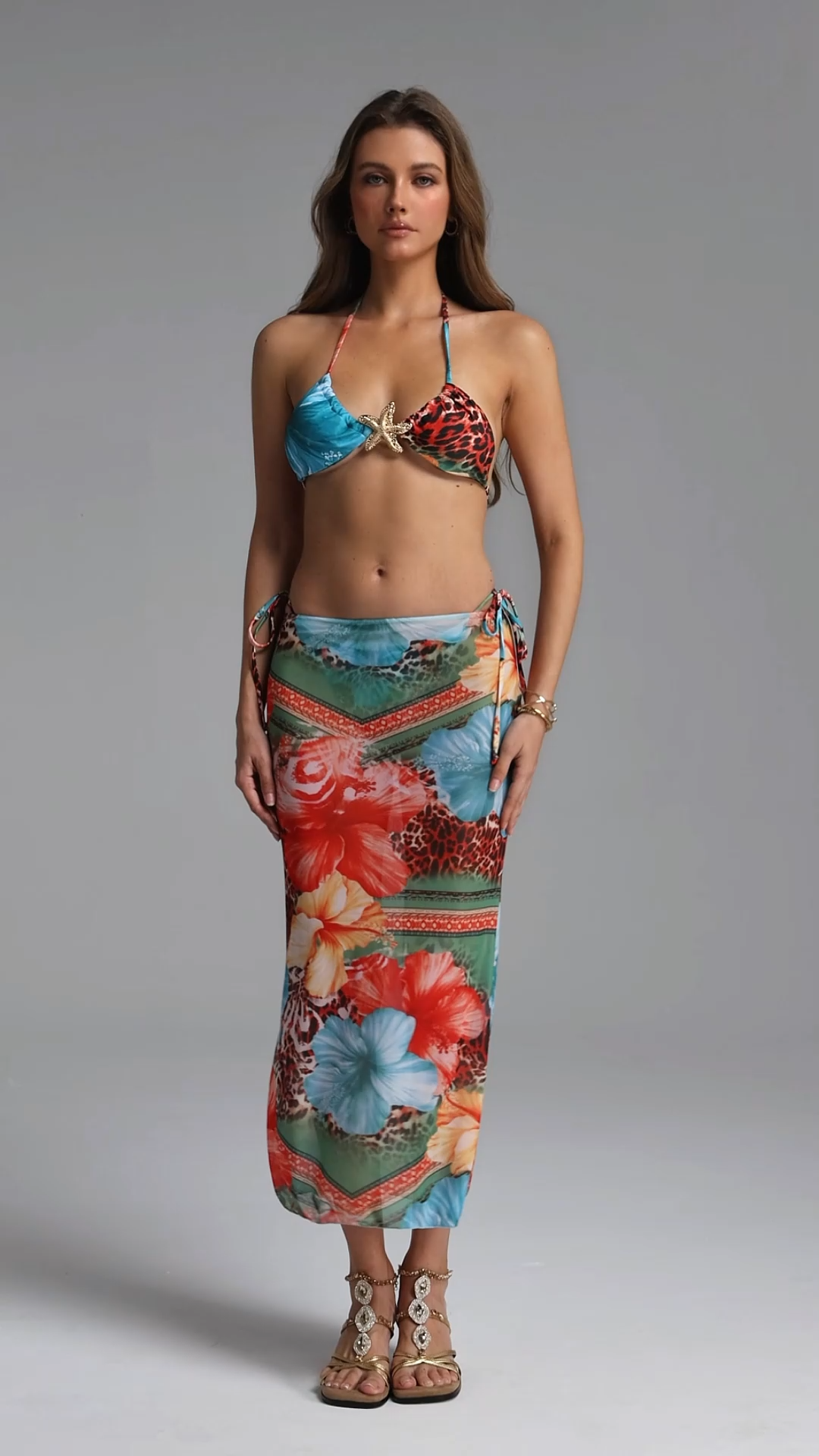 Joy Resort Contour Print Swimsuit Three Piece Set