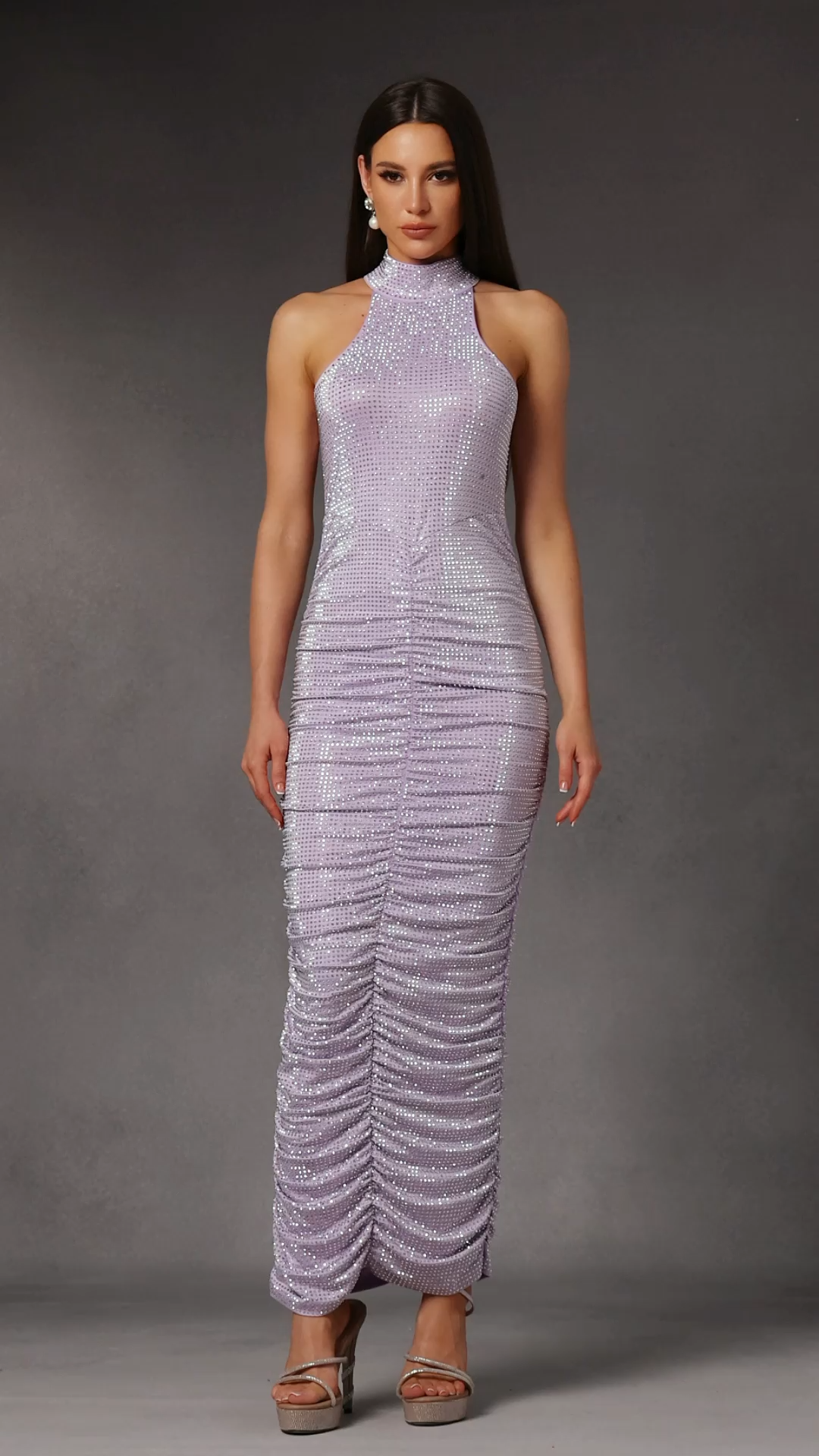 Kori Halter Sleeveless Diamond Fold Maxi Dress