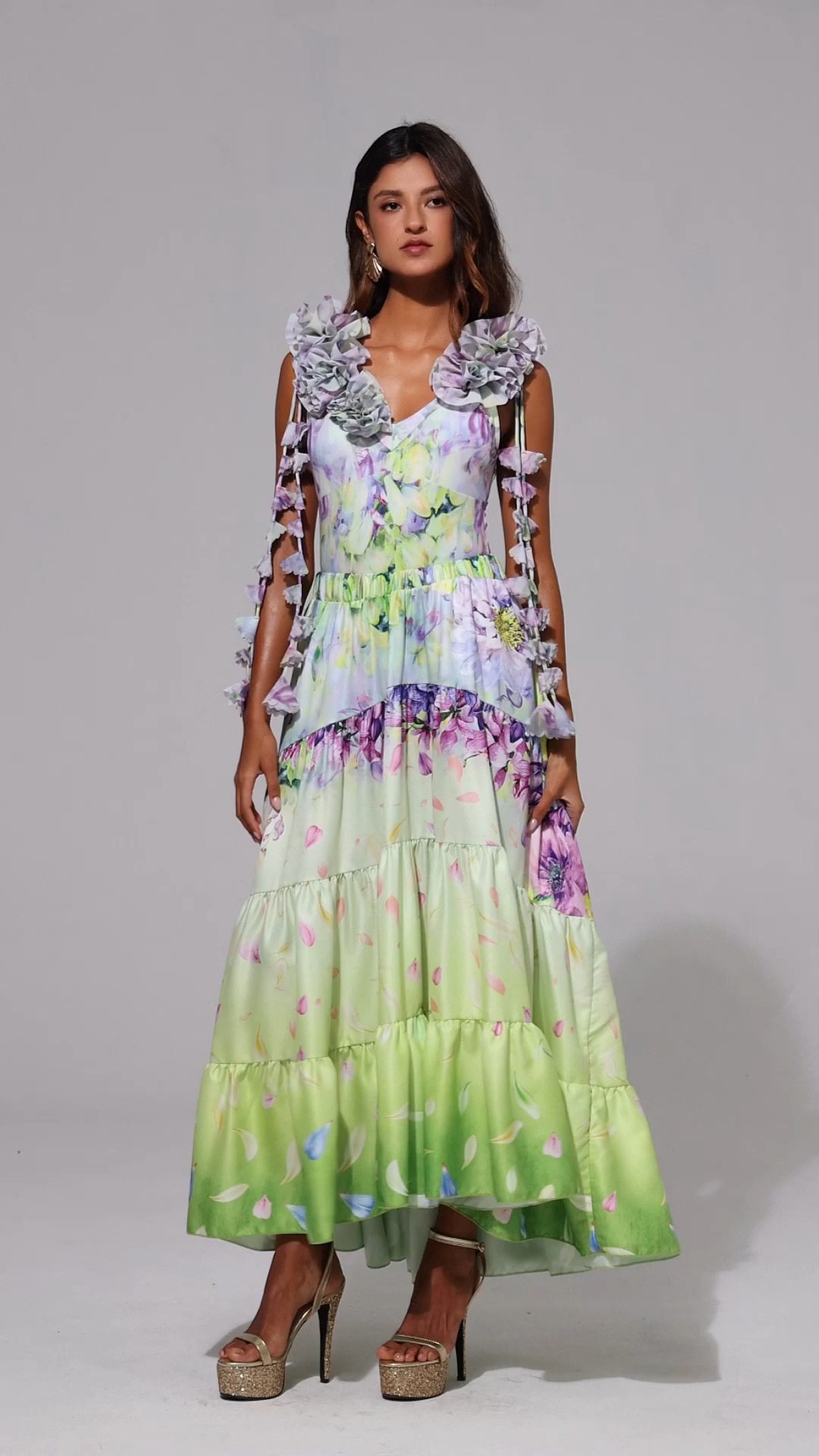 Loyisa Halter V-Neck Floral Printed Tassel Swimwear And Skirt Two-Piece Set