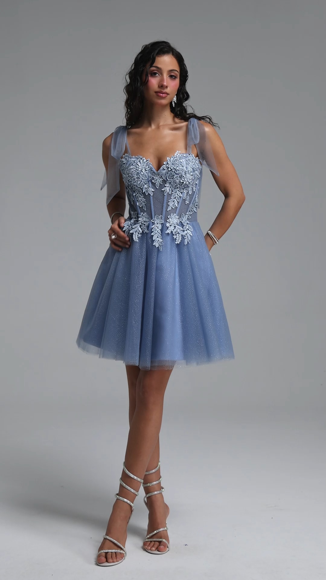 Giada Exquisite Cinched-Waist Spaghetti Strap Lace Tulle Mini Dress