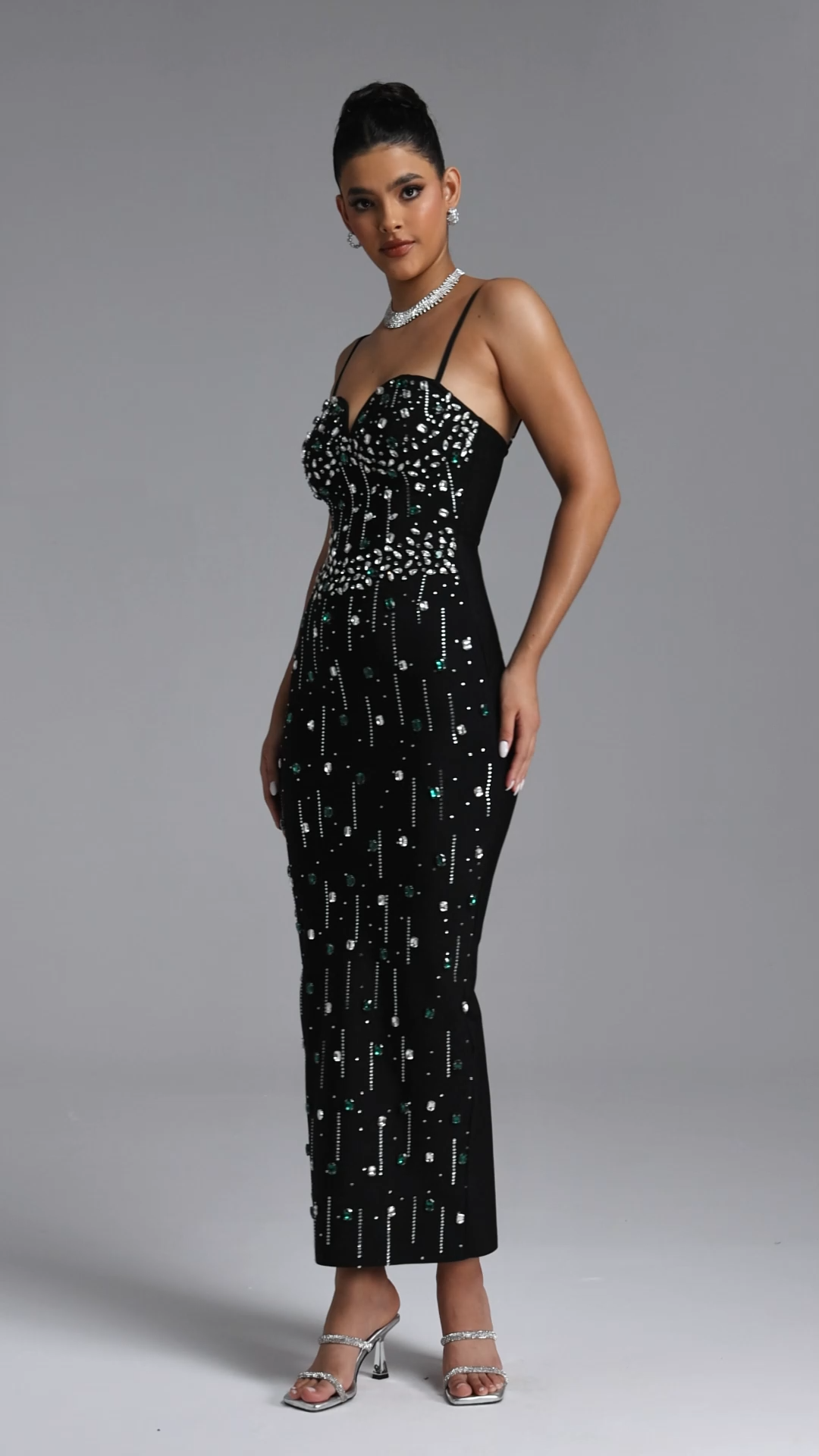 Selien Glamorous Contour Rhinestone Bandage Maxi Dress