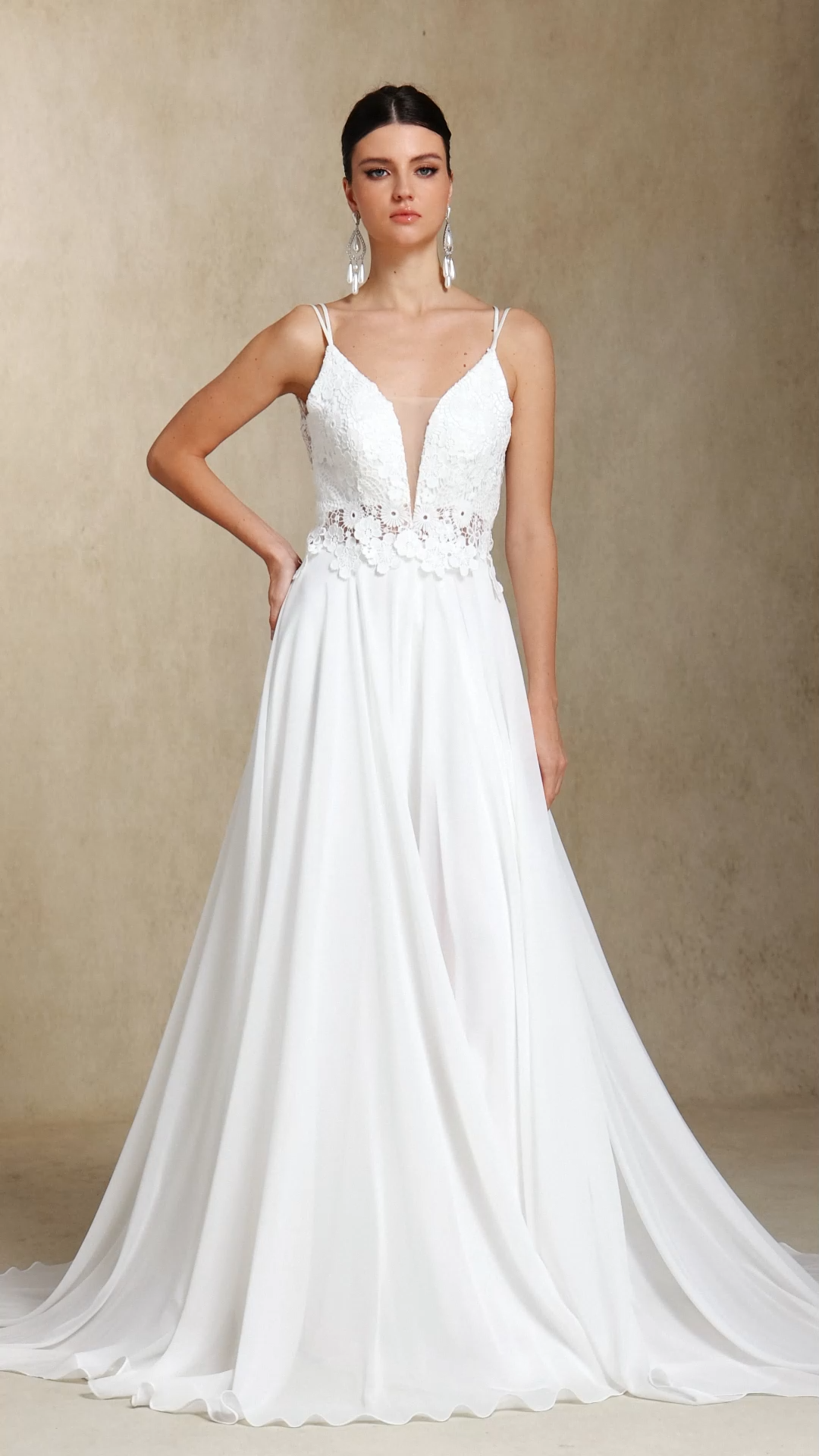 Erina Lace V-neck Backless Slit Trailing maxi wedding dress