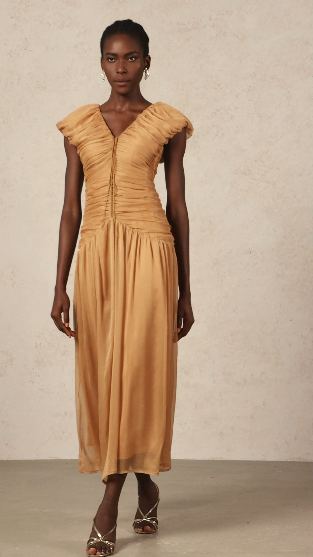 Thea V-Neck Sleeveless Folds Maxi Dress