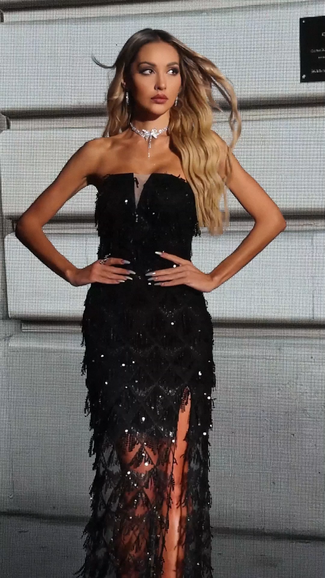 Davo Chest Glitter Fringe Maxi Dress