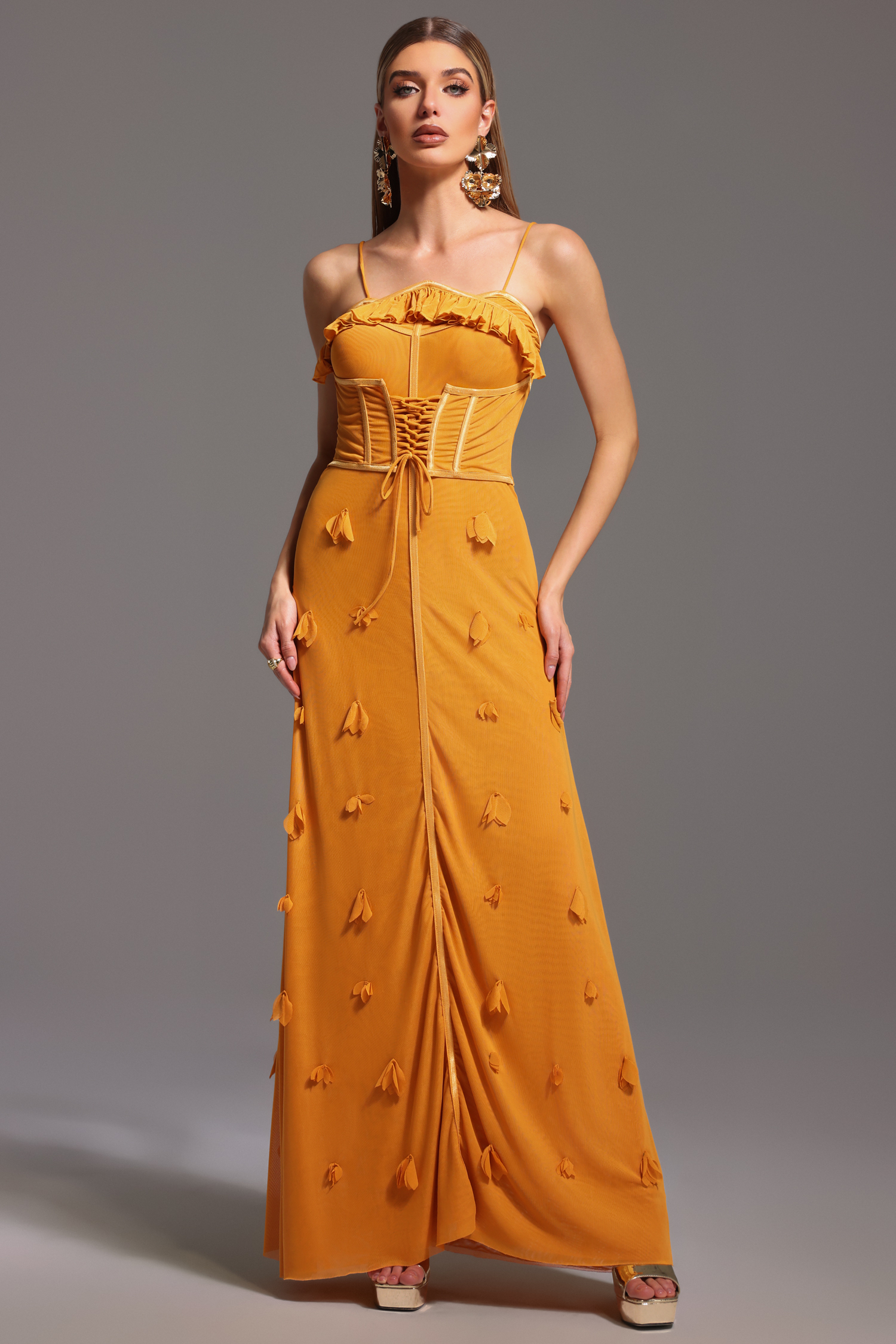 Zuly Sleeveless Lacing Flowers Maxi Dress