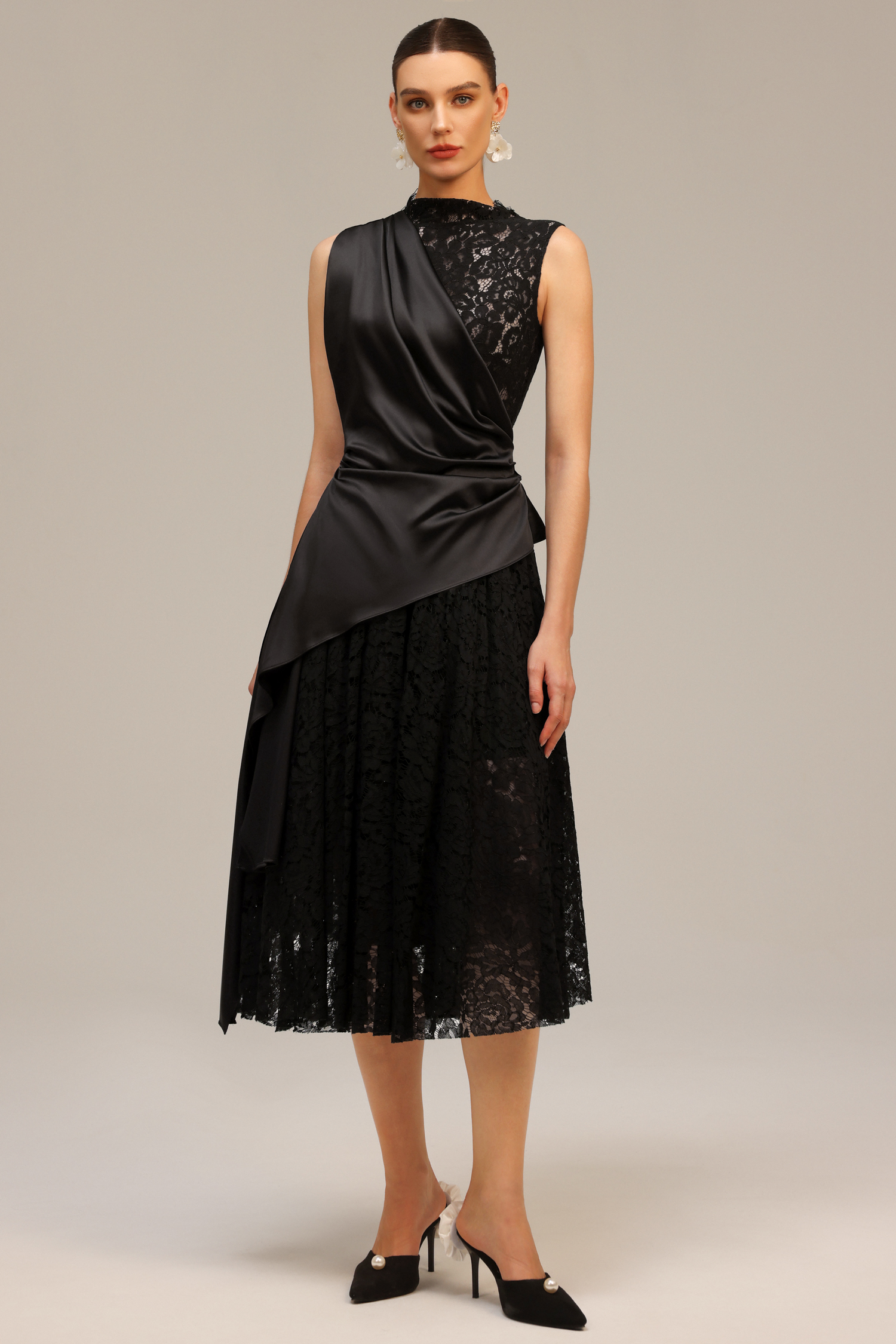 Moto Sleeveless Streamer Lace Midi Dress