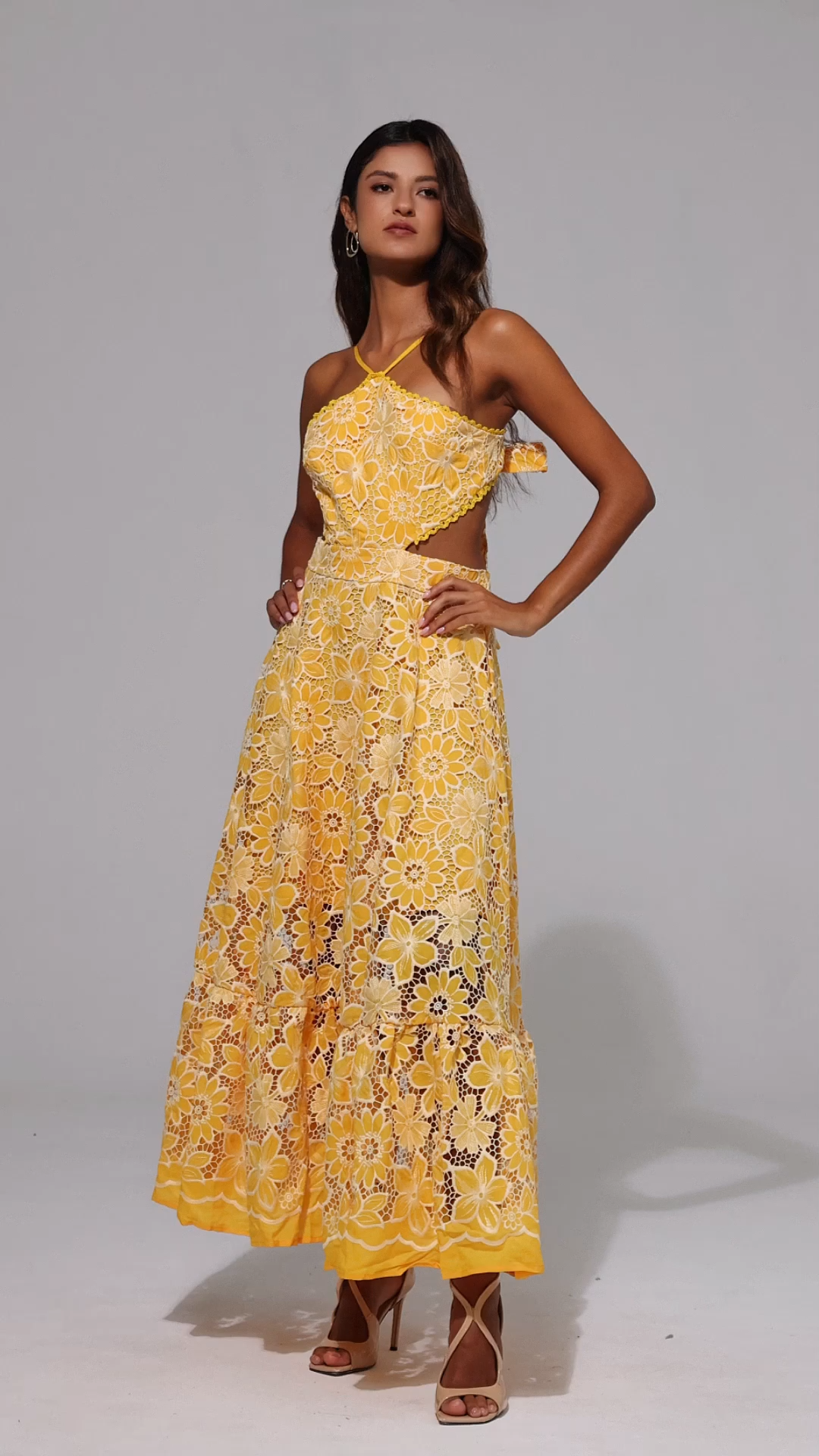 Zaysha Floral Lase Cut Out Midi Dress
