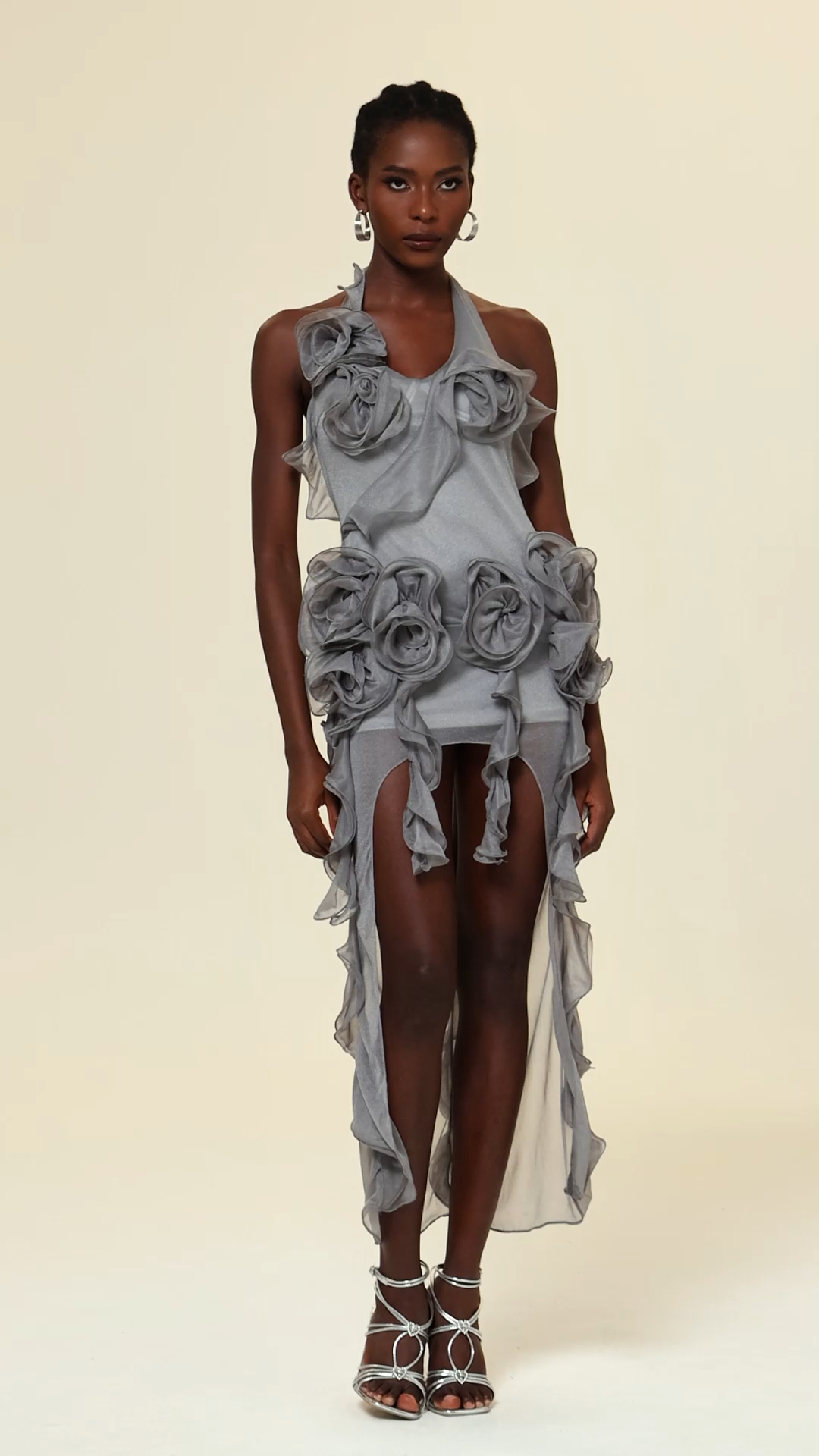 Pelosy Flowers Asymmetric Folds Streame Mini Dress