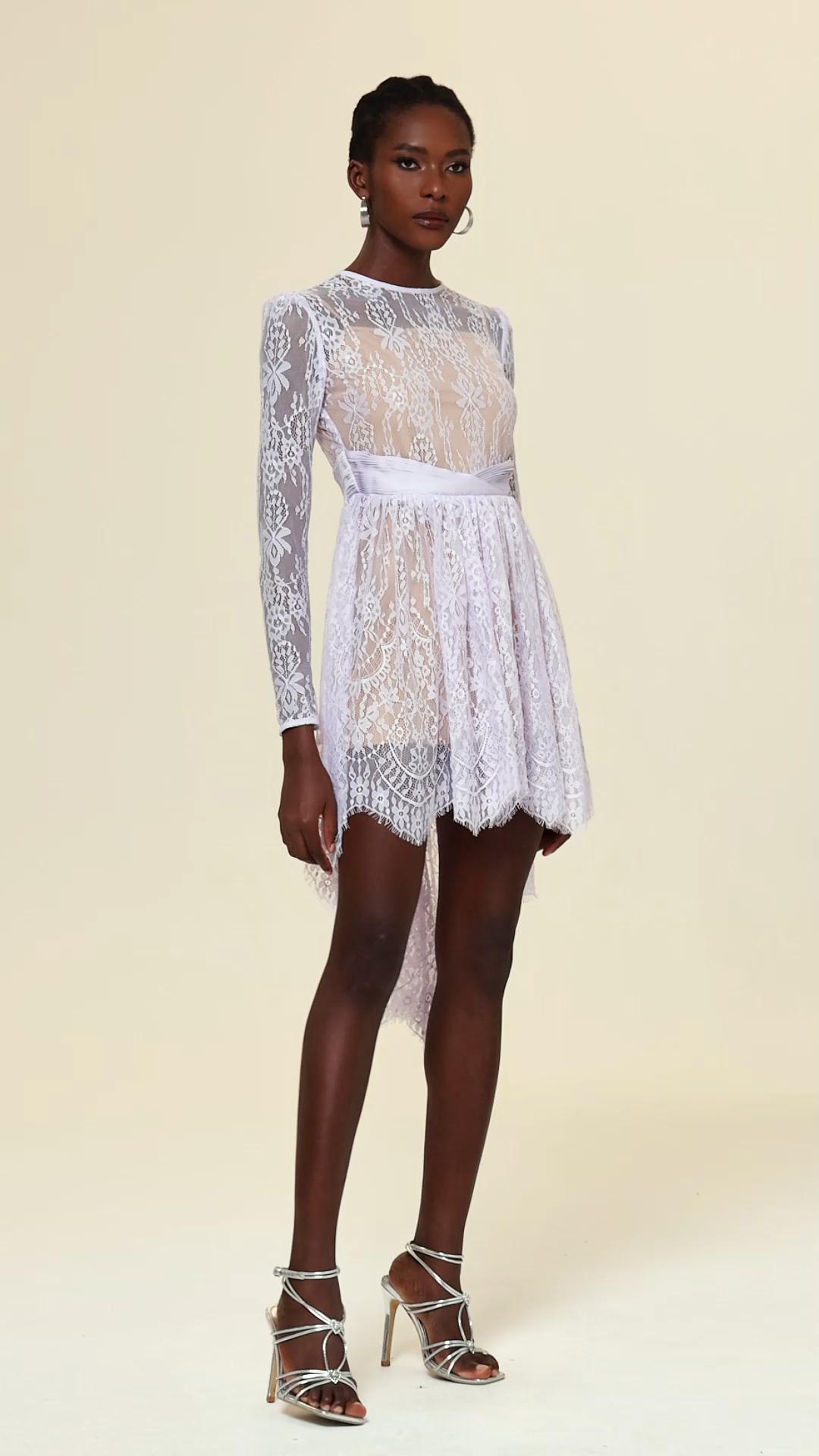 Twyla Round Neck Lace Flowers Long Sleeves Mini Dress