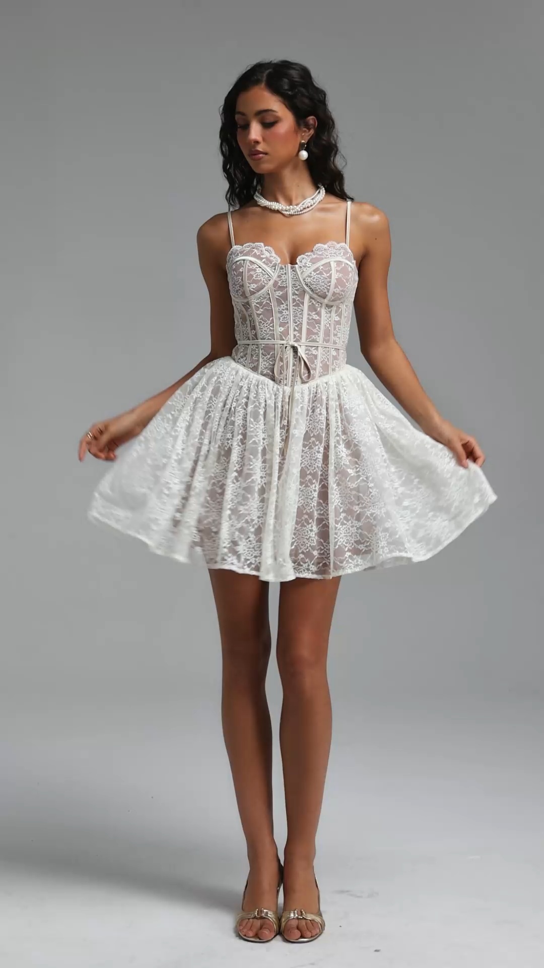 Shelby Chic Cinched Sleeveless Floral Lace Mini Dress