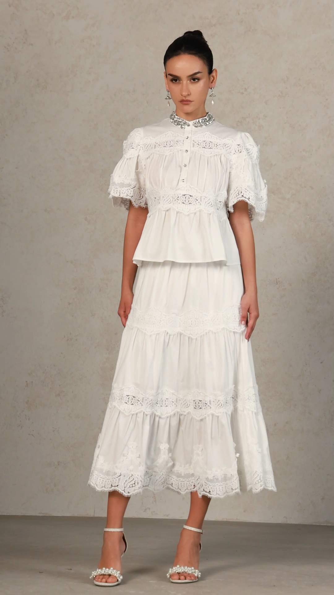 Salla Short Sleeve Lace Diamond Two-Piece Set