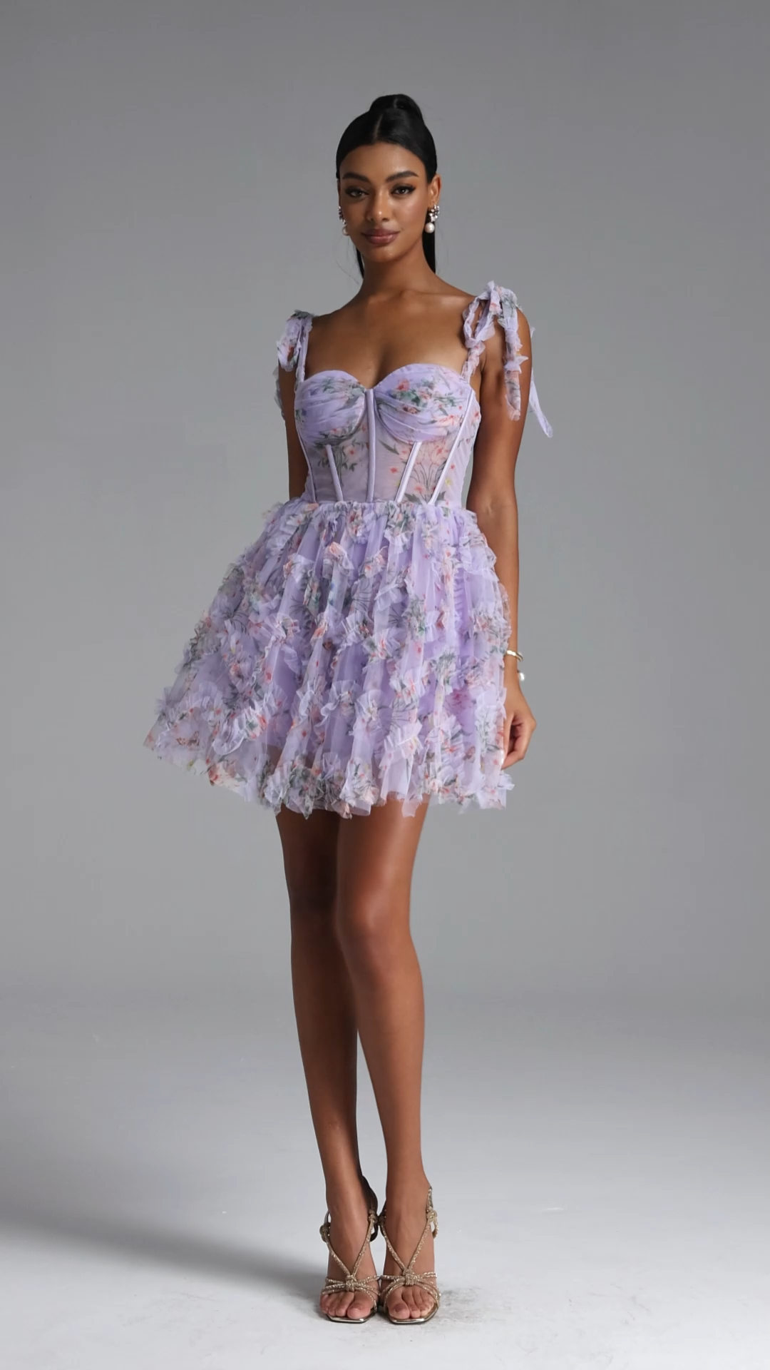 Mitra Romantic Tailored Floral Print Corset Mini Dress