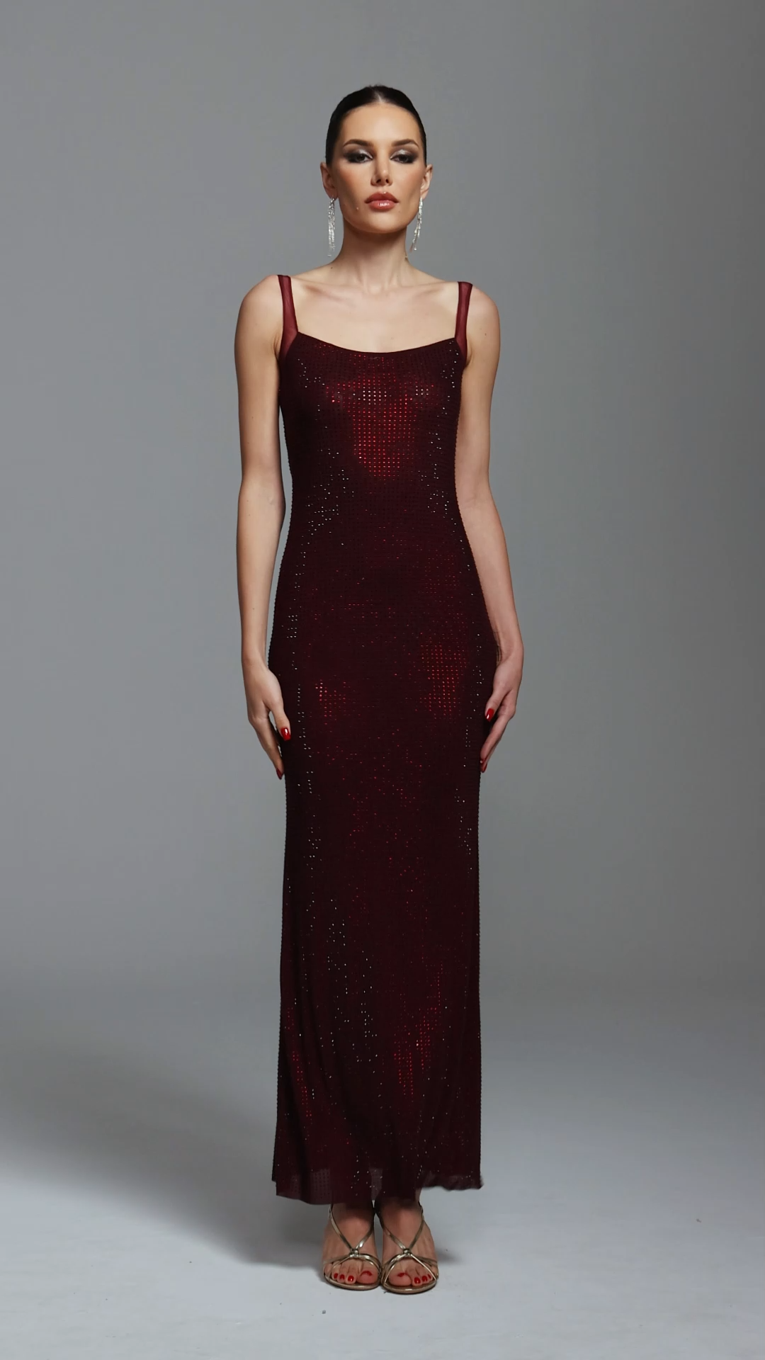 Pillose Diamond Backless Brown Maxi Dress