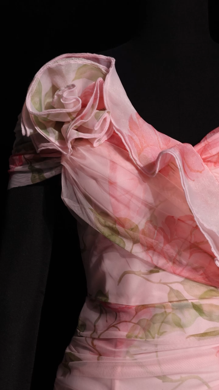 Jussi Sleeveless Flowers Flounce Maxi Dress