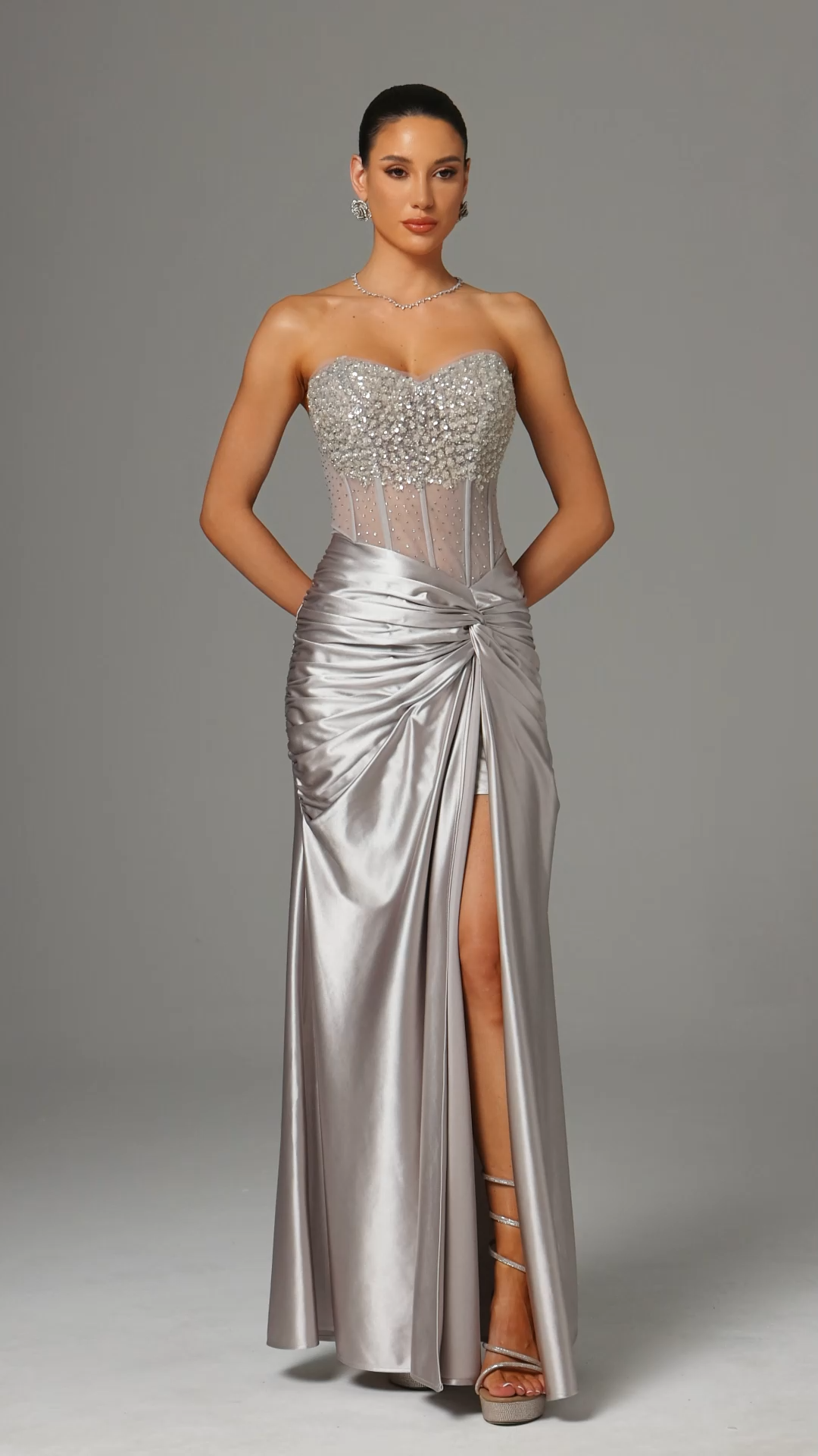 Denny Strapless Sequin High Slit Maxi Dress