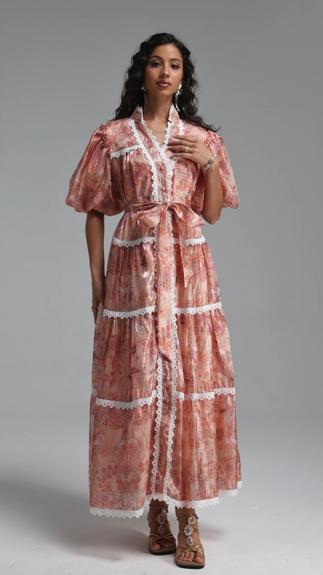 Dotte Resort Flowy Puff Sleeve Organza Maxi Dress