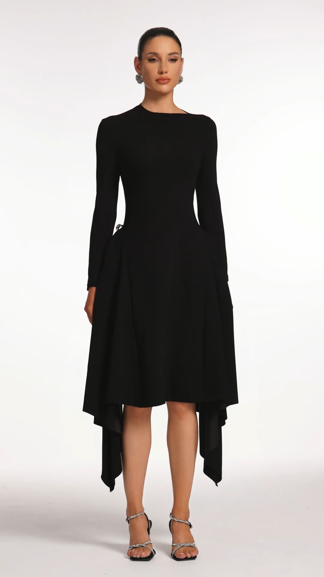 Sylvia Long Sleeves Black Midi Dress