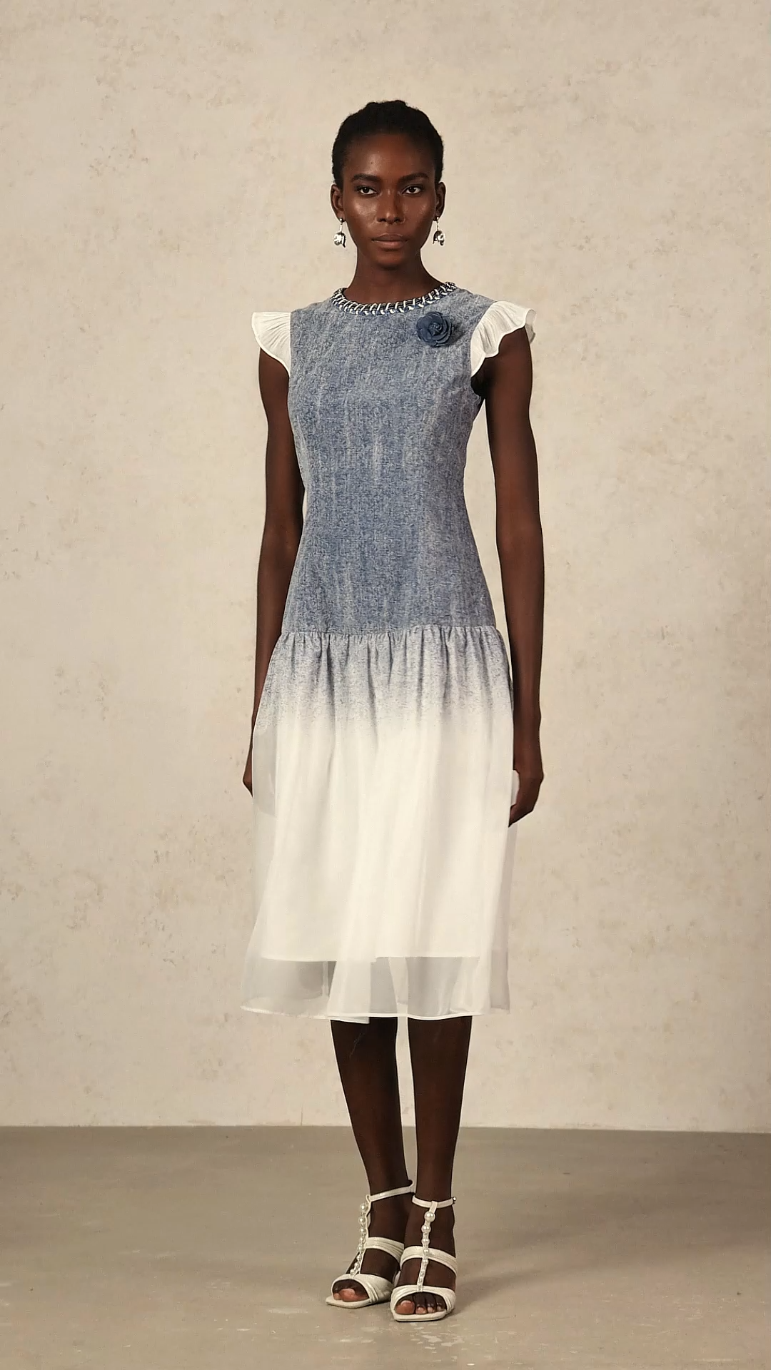 Hunter Round Neck Denim Printed Midi Dress