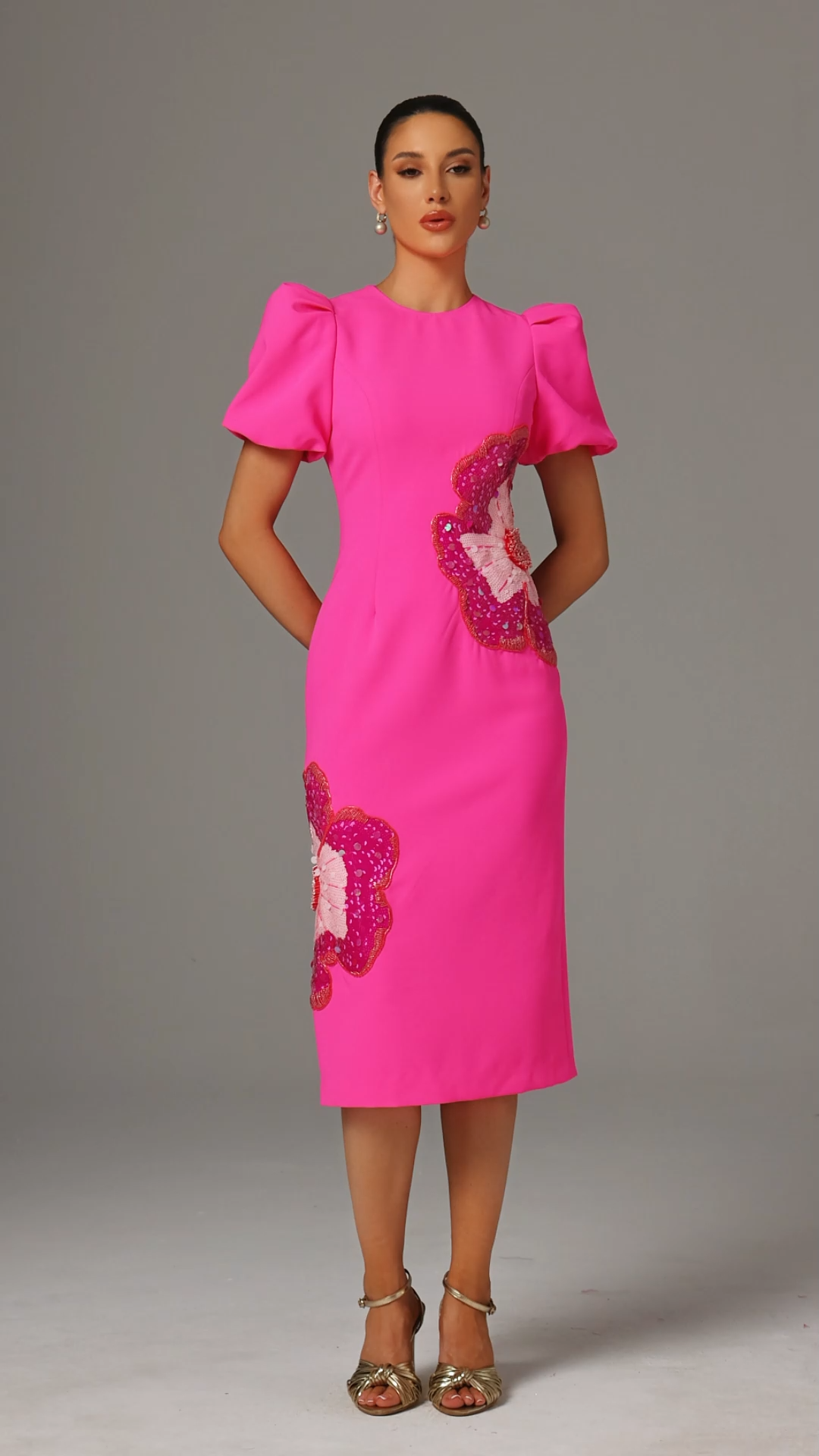 Elissa Puff Sleve Floral Midi Dress