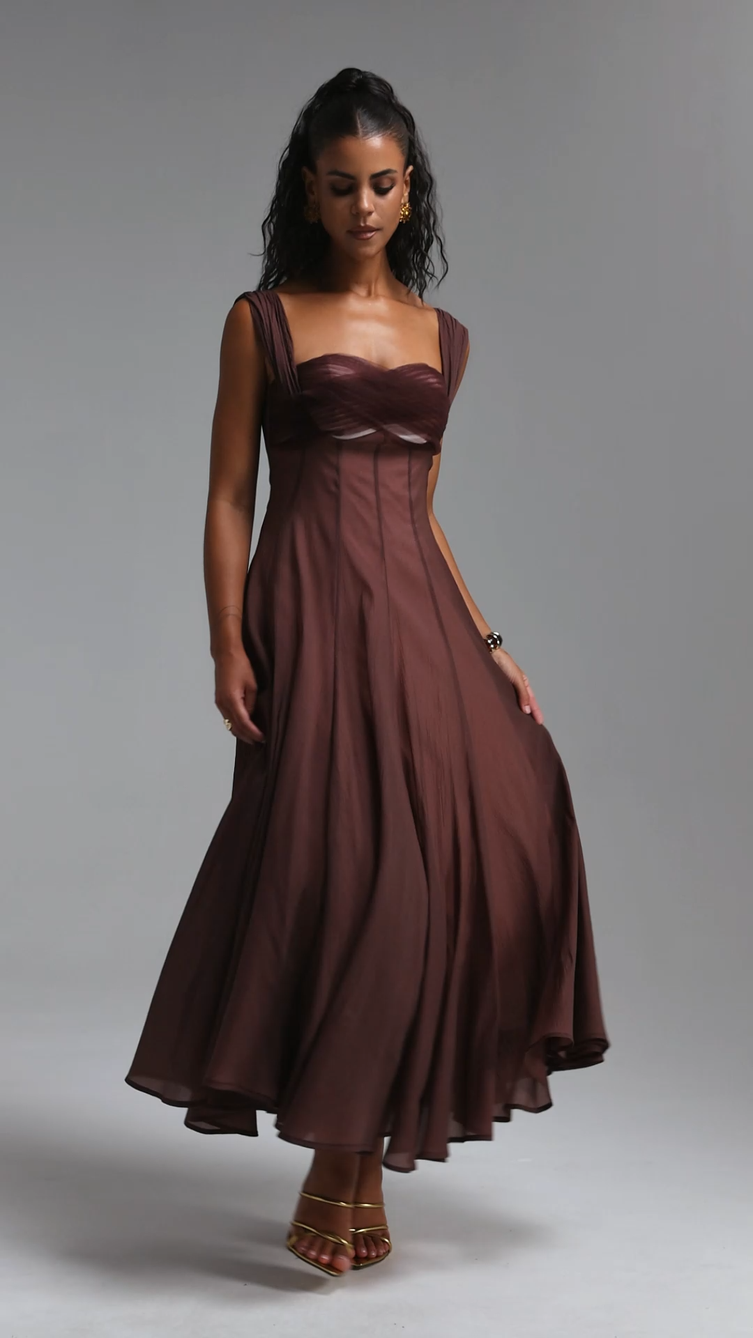 Kirara Elegant Spaghetti Strap Pleated Maxi Dress