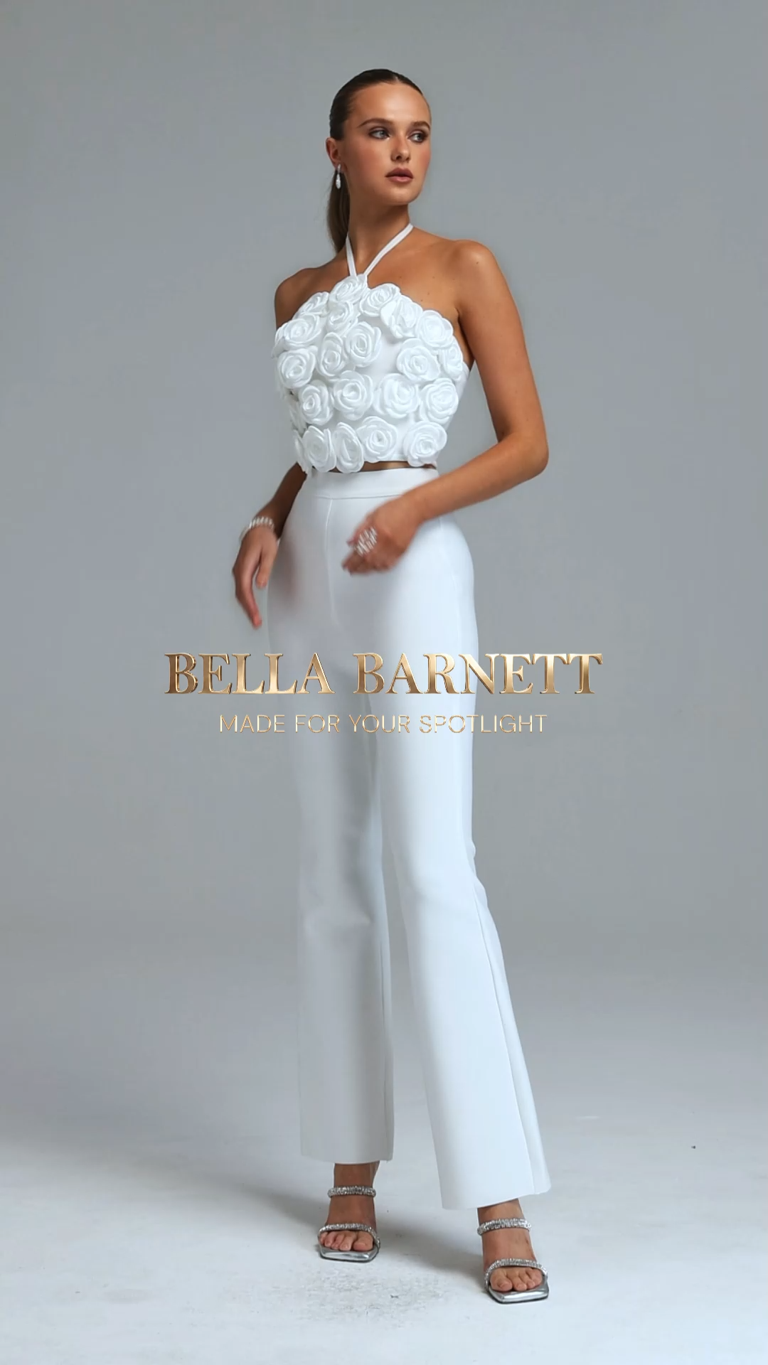 Ferean Stylish Halter Floral Mini Top And Slim Bandage Pants White Two Piece Set