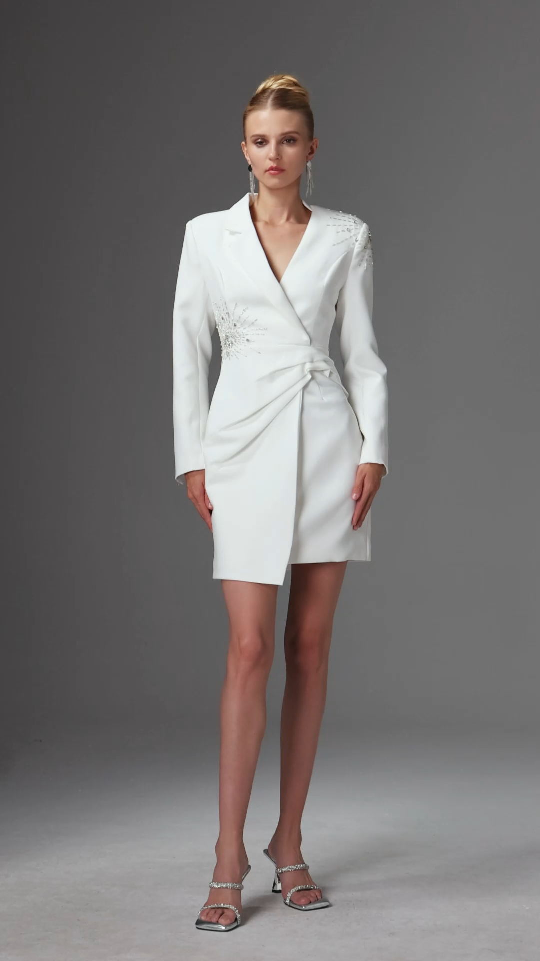 Kapol Classic Embellished Long Sleeve Pleated Blazer Dress