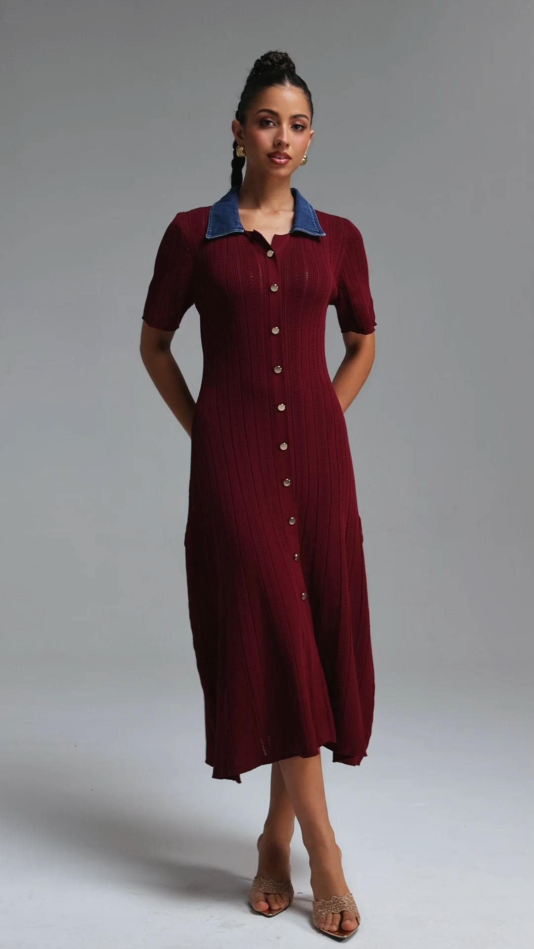 Vivian Elegant Contour Short Sleeve Knit Maxi Dress