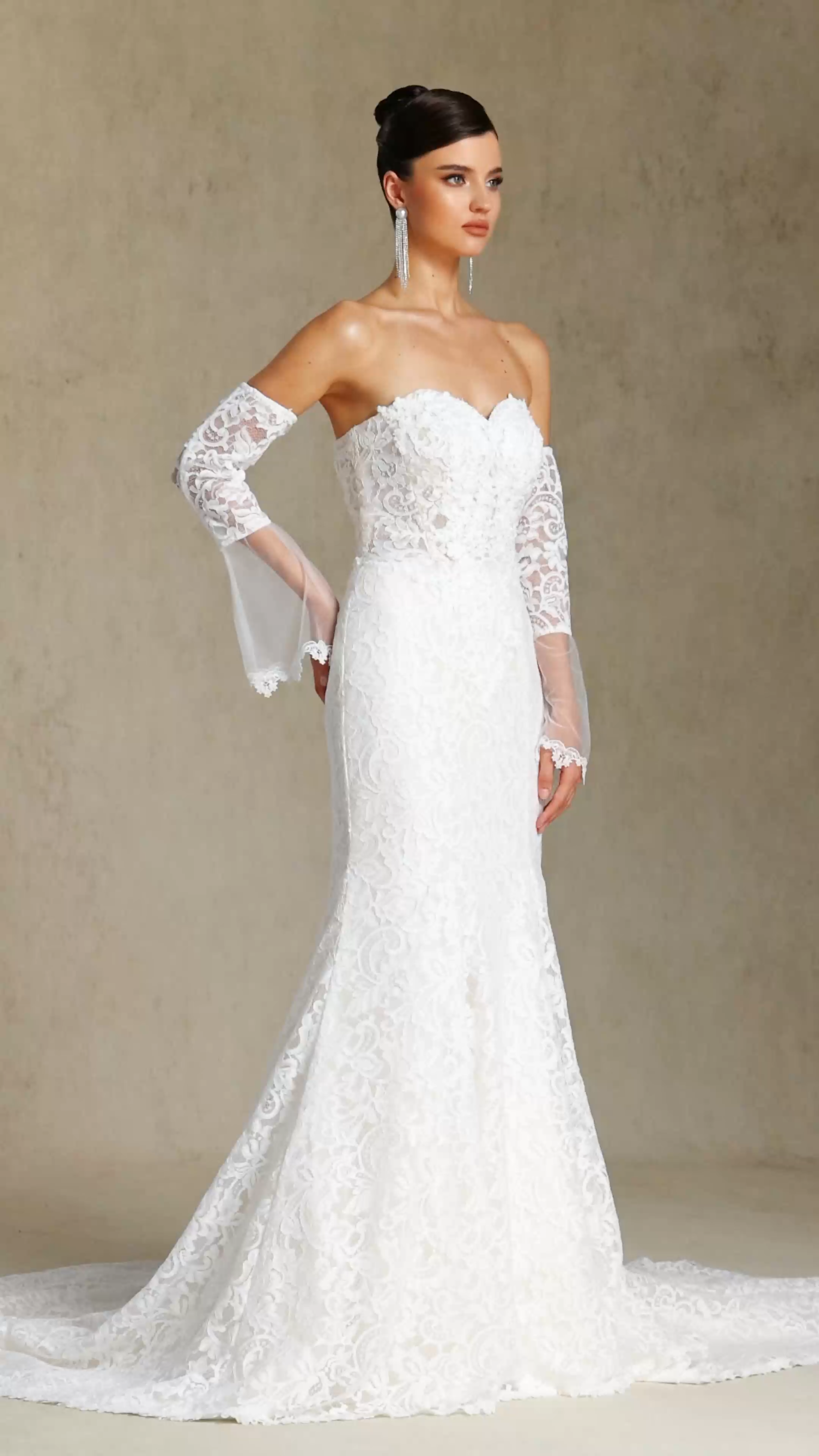 Lumo Lace slimming strapless fishtail maxi wedding dress