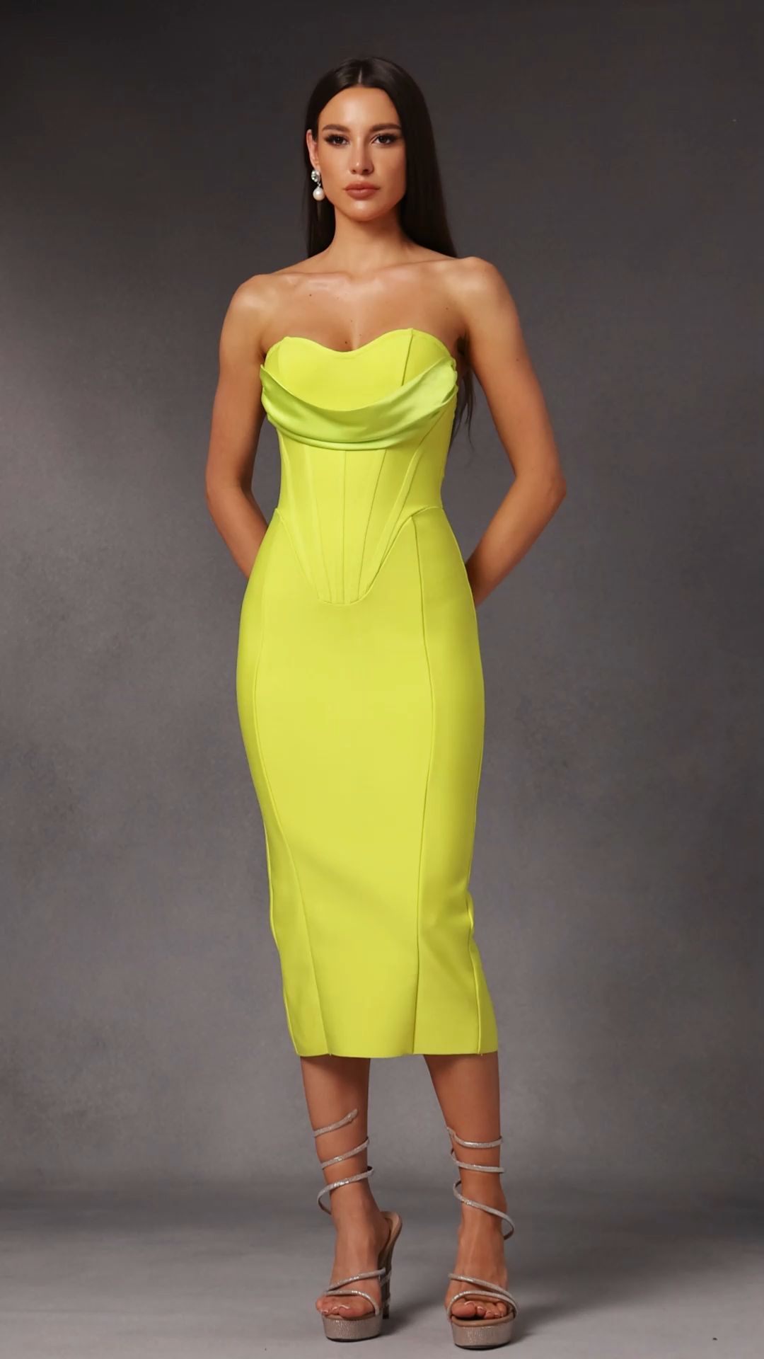 Suku Sleeveless  Fish Bone Bandage Midi Dress