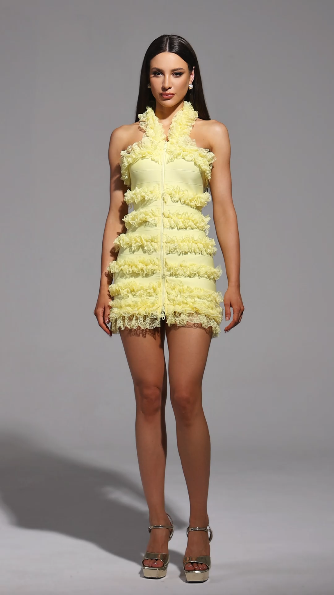 Rebekka Halter Sleeveless Lace Bandage Mini Dress