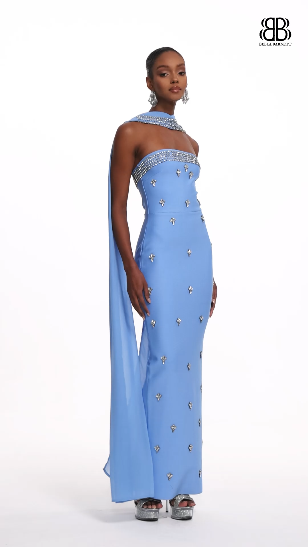 Marina Glamorous Contour Strapless Rhinestone Bandage Maxi Dress