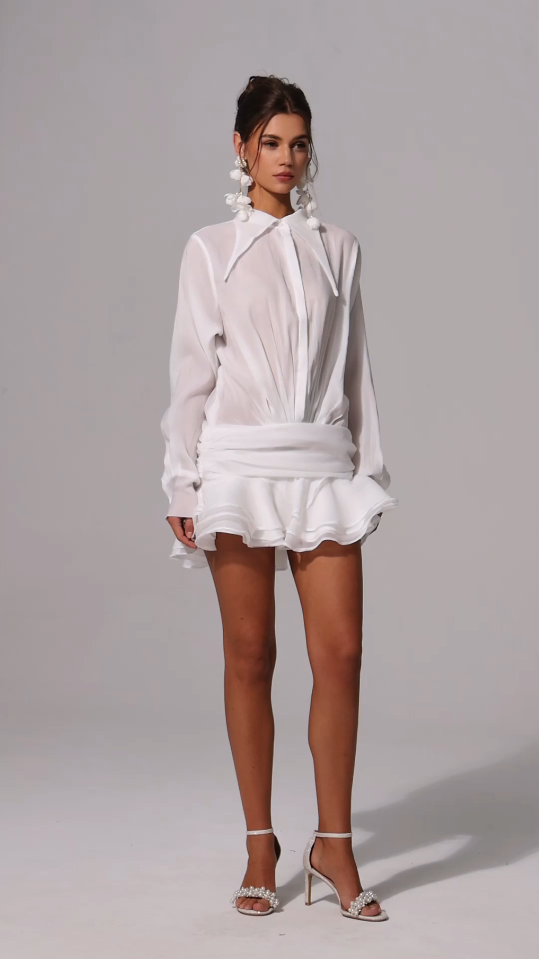 Vara Lapel Long Sleeves Folds Mini Dress