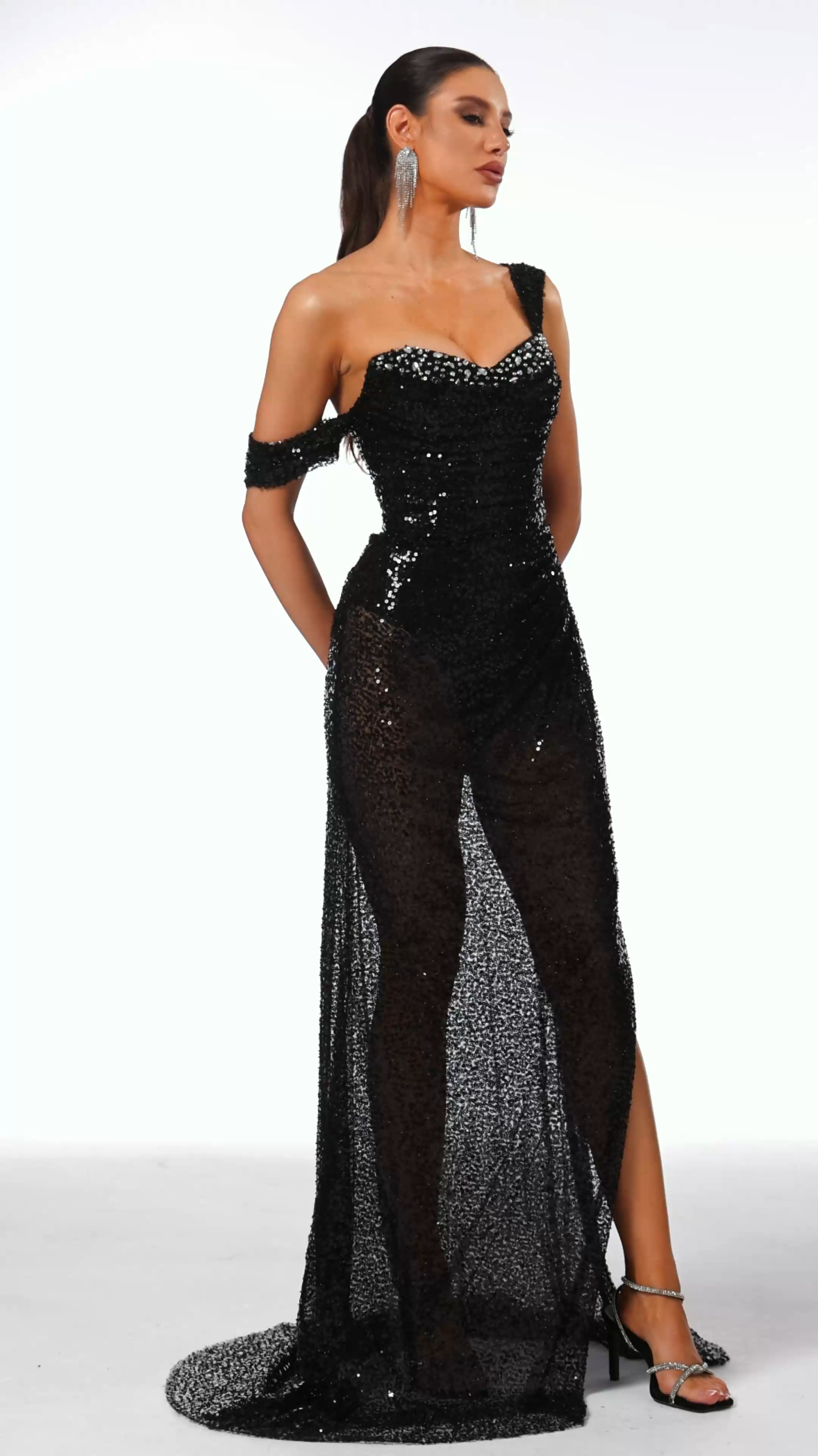 Lilani Sleeveless Slit Diamond Maxi Dress