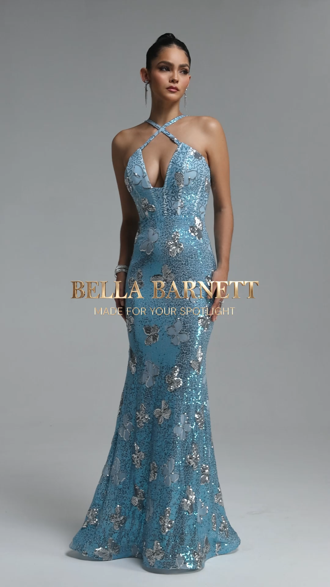 Tata Glamorous Cross Halter V Neck Sequin Maxi Dress