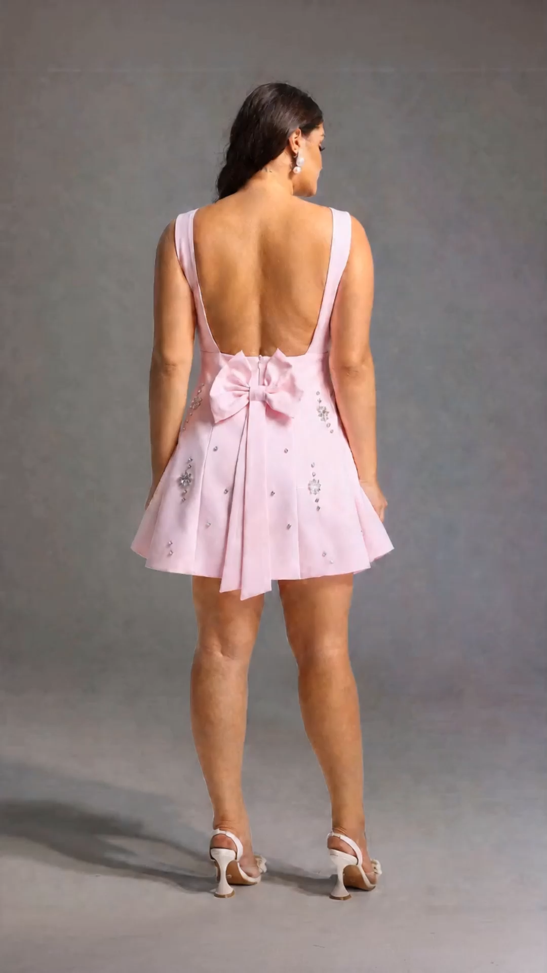 Falisa Classic Tailored Square Neck Rhinestone Woven Mini Dress