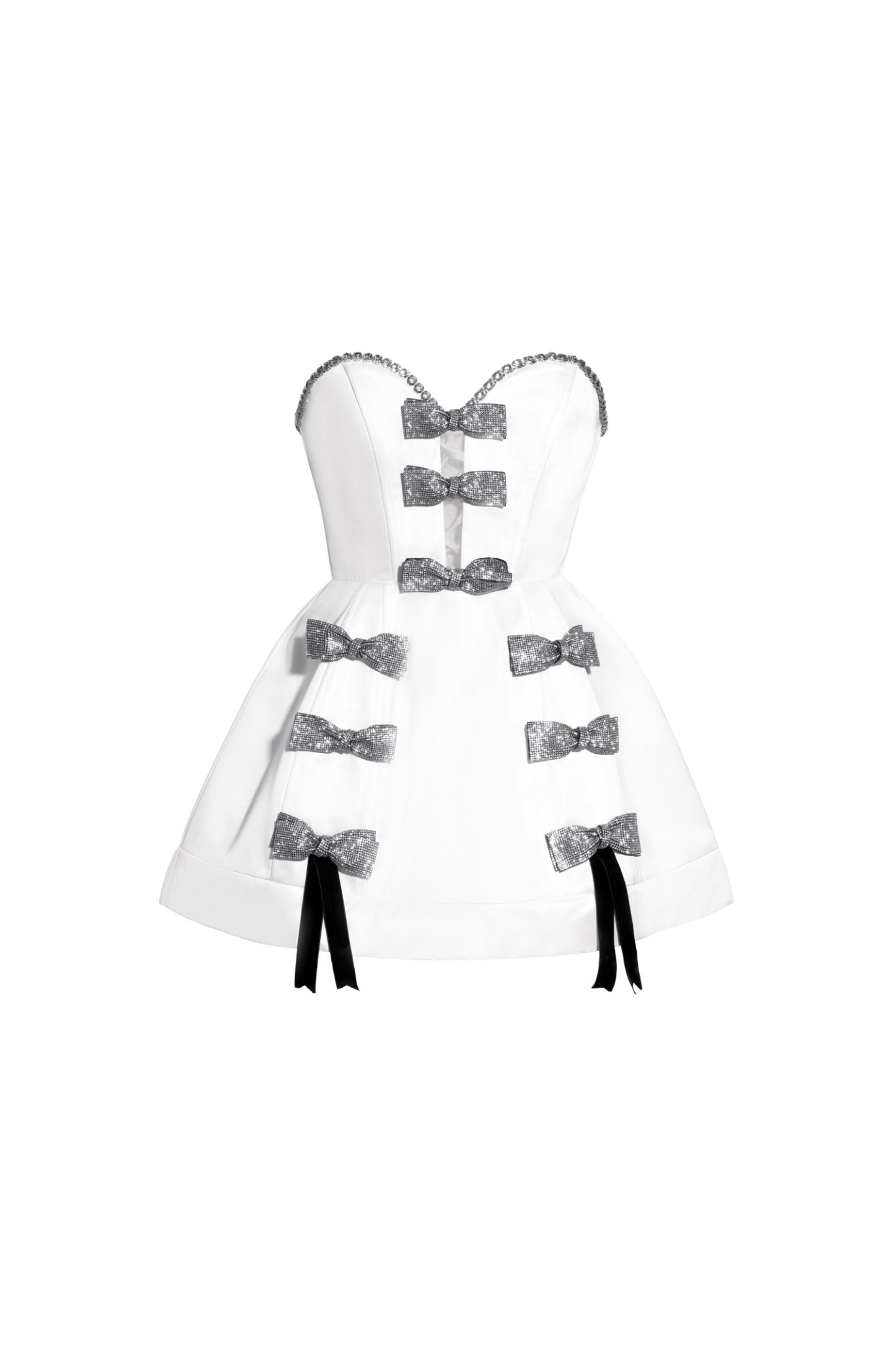 Esther Diamante Bowknots Mini Dress - White