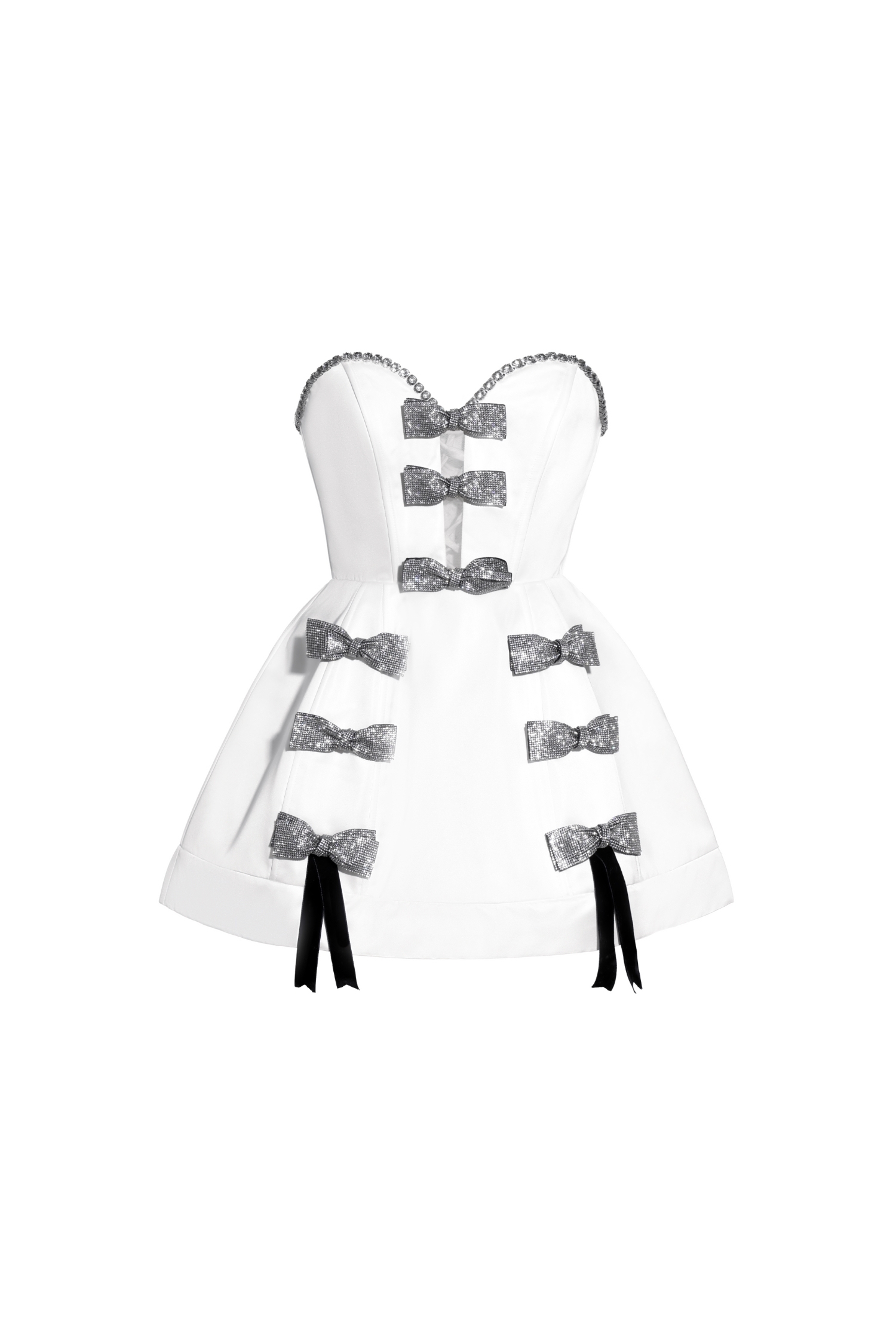 Esther Diamante Bowknots Mini Dress - White