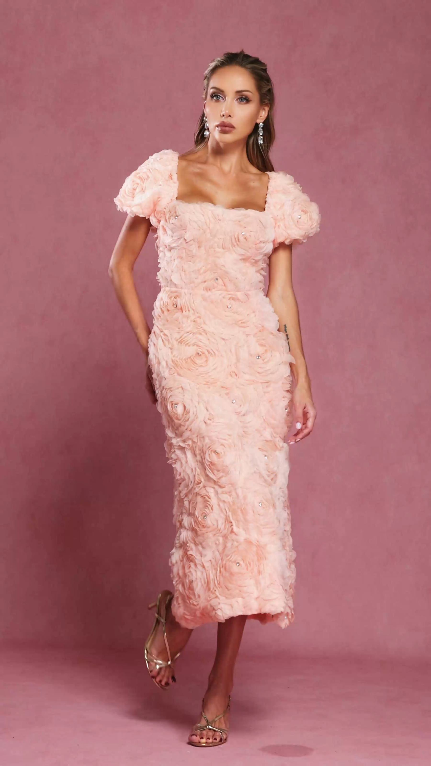 Maci Short Sleeve Flowers Maxi Dress