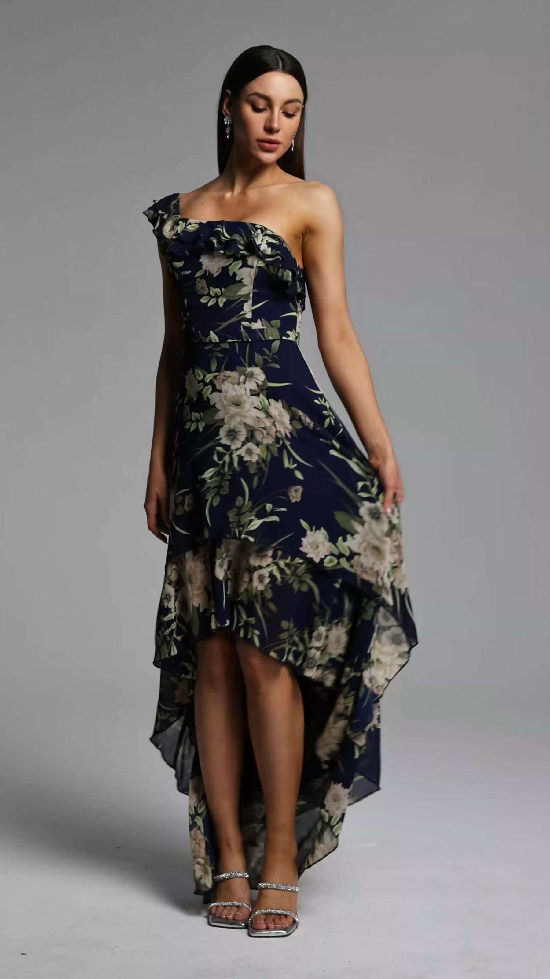 Vienna Elegant Flowy Off Shoulder Floral Print Maxi Dress