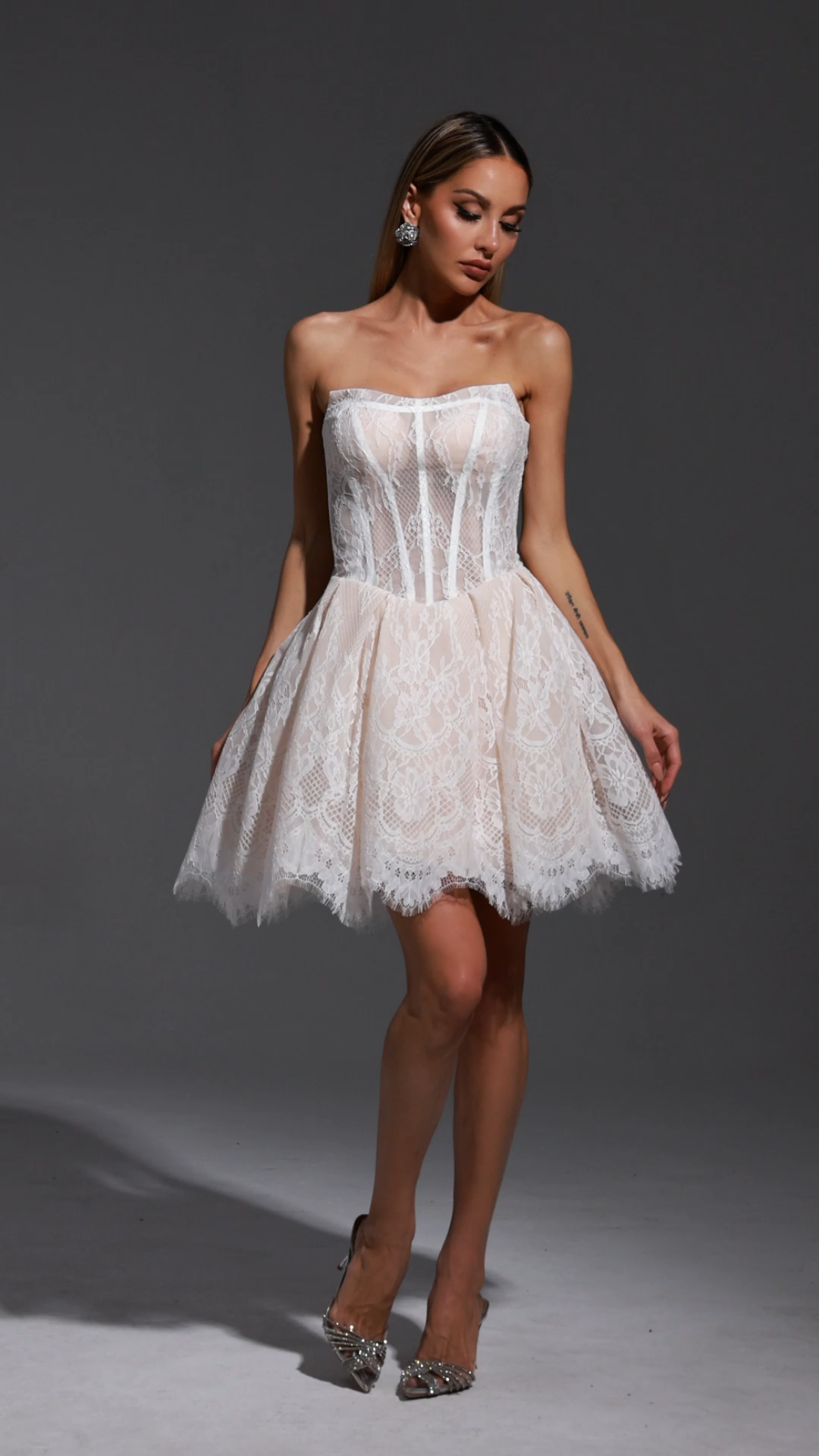 Saturn Sleeveless Fishbone Lace Mini Dress