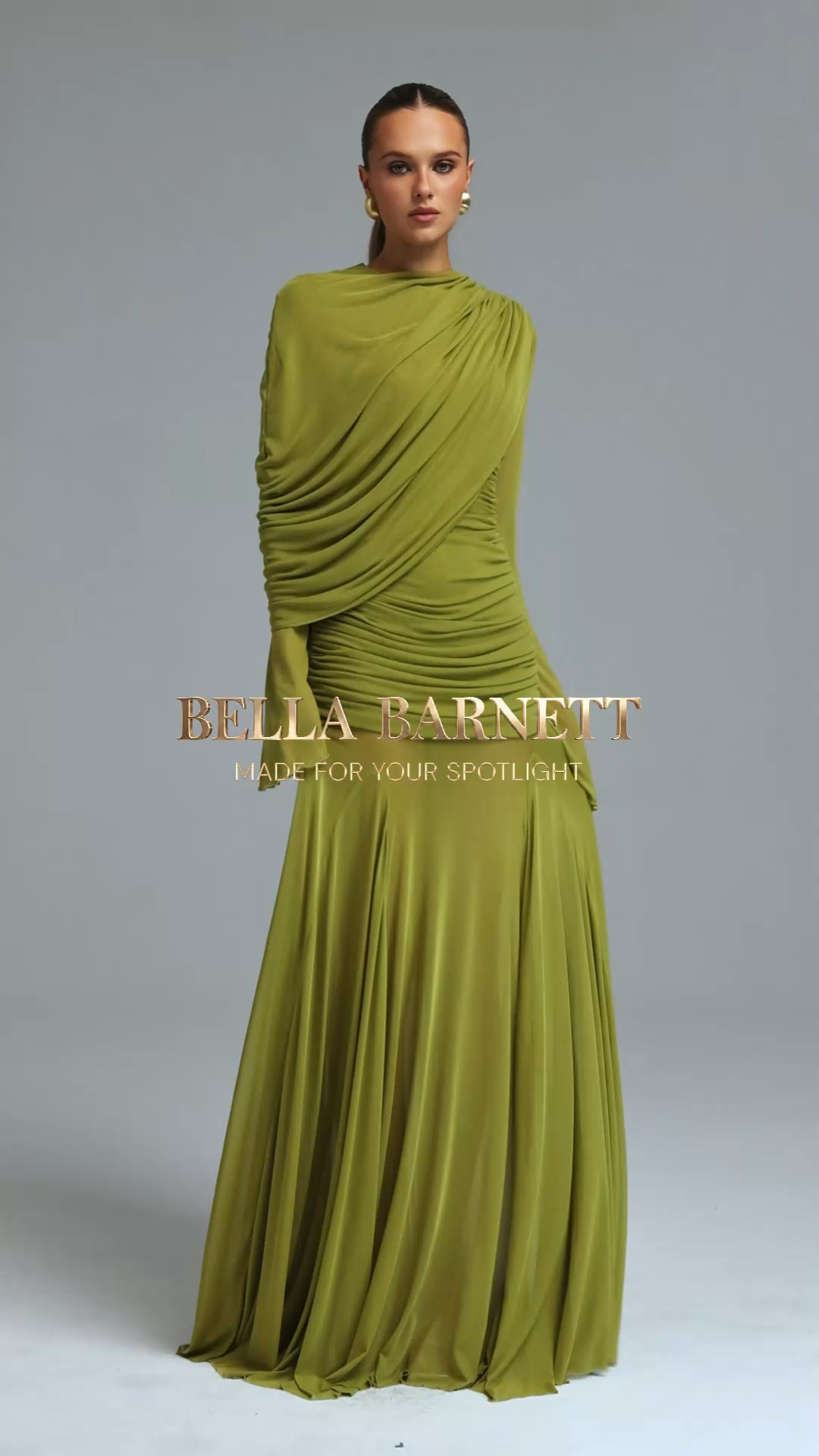 Xapana Romantic Cinched Waist Long Sleeve Ruched Knit Maxi Dress