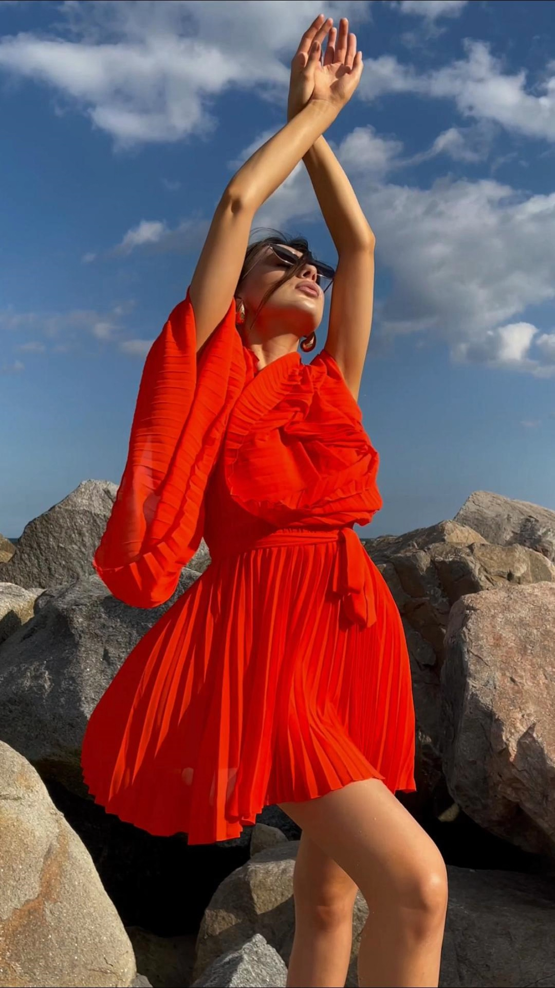 Lizew Pleated Mini Dress