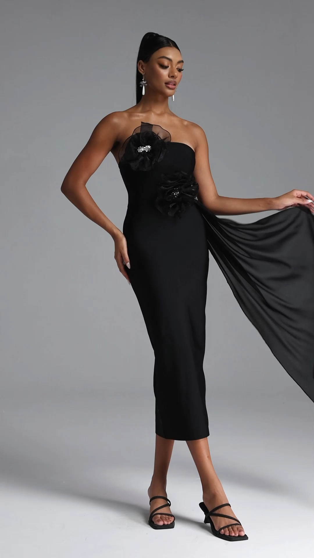 Sling Elegant Contour Strapless Floral Bandage Maxi Dress