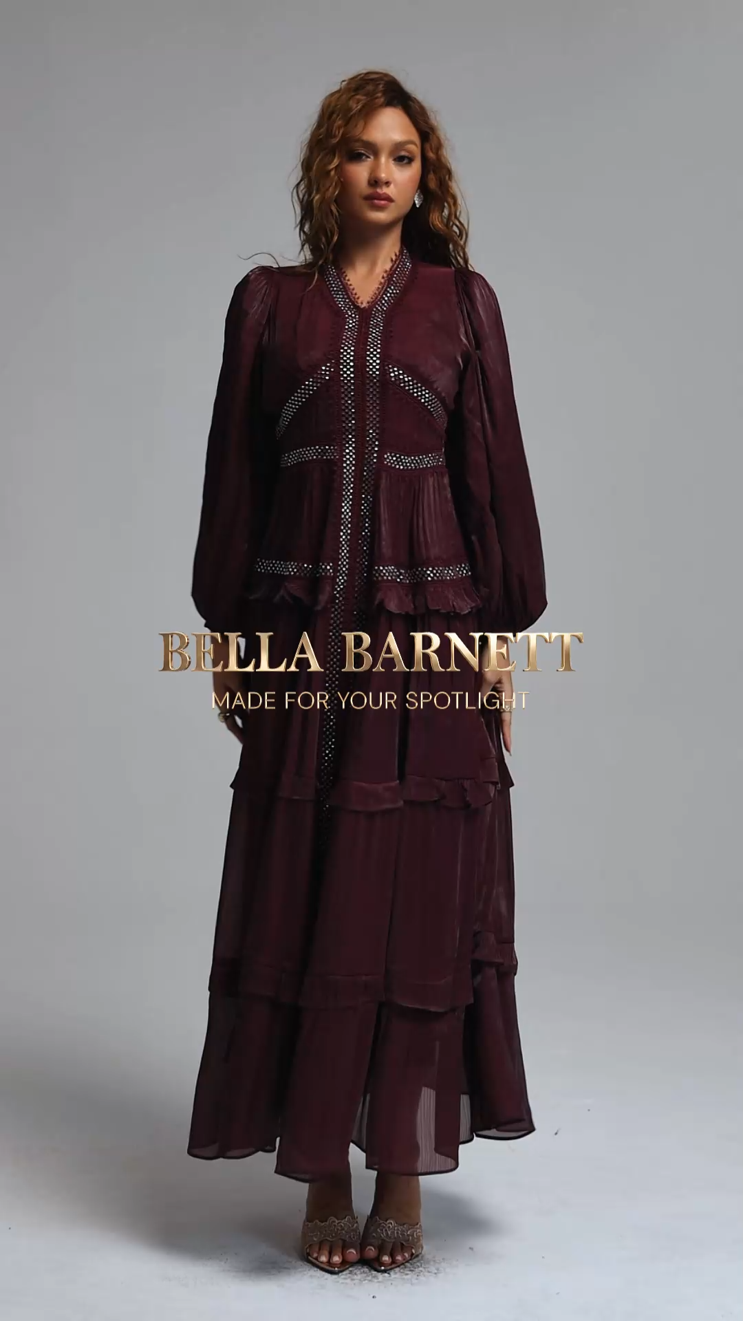 Fring Elegant Flowy Long Sleeve Pleated Tiered Woven Maxi Dress