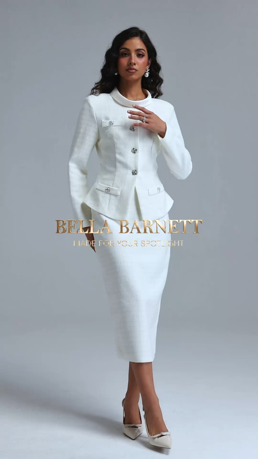 Ziriy Classic Tailored Long Sleeve Tweed Top and Skirt Two Piece Set